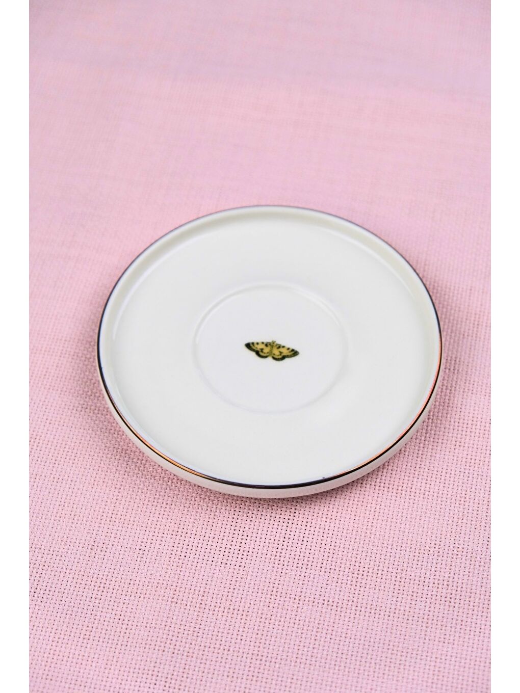 Beyaz Porselen Natura Altın Yaldız Çay Tabağı Kelebek 12,5cm Tekli