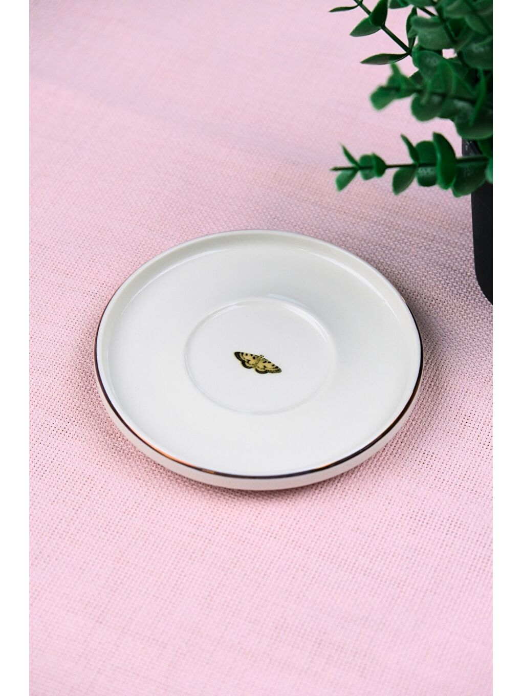 Beyaz Porselen Natura Altın Yaldız Çay Tabağı Kelebek 12,5cm Tekli-1