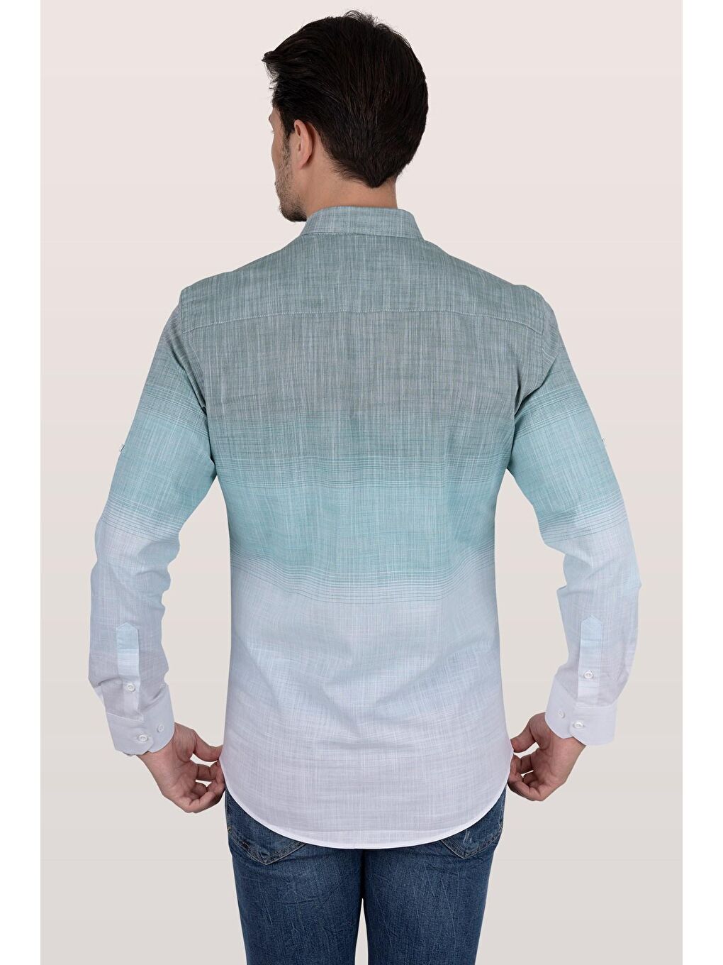 Panolu Yeşil Beyaz Geçişli Keten Slimfit Erkek %100 Pamuk Gömlek-4