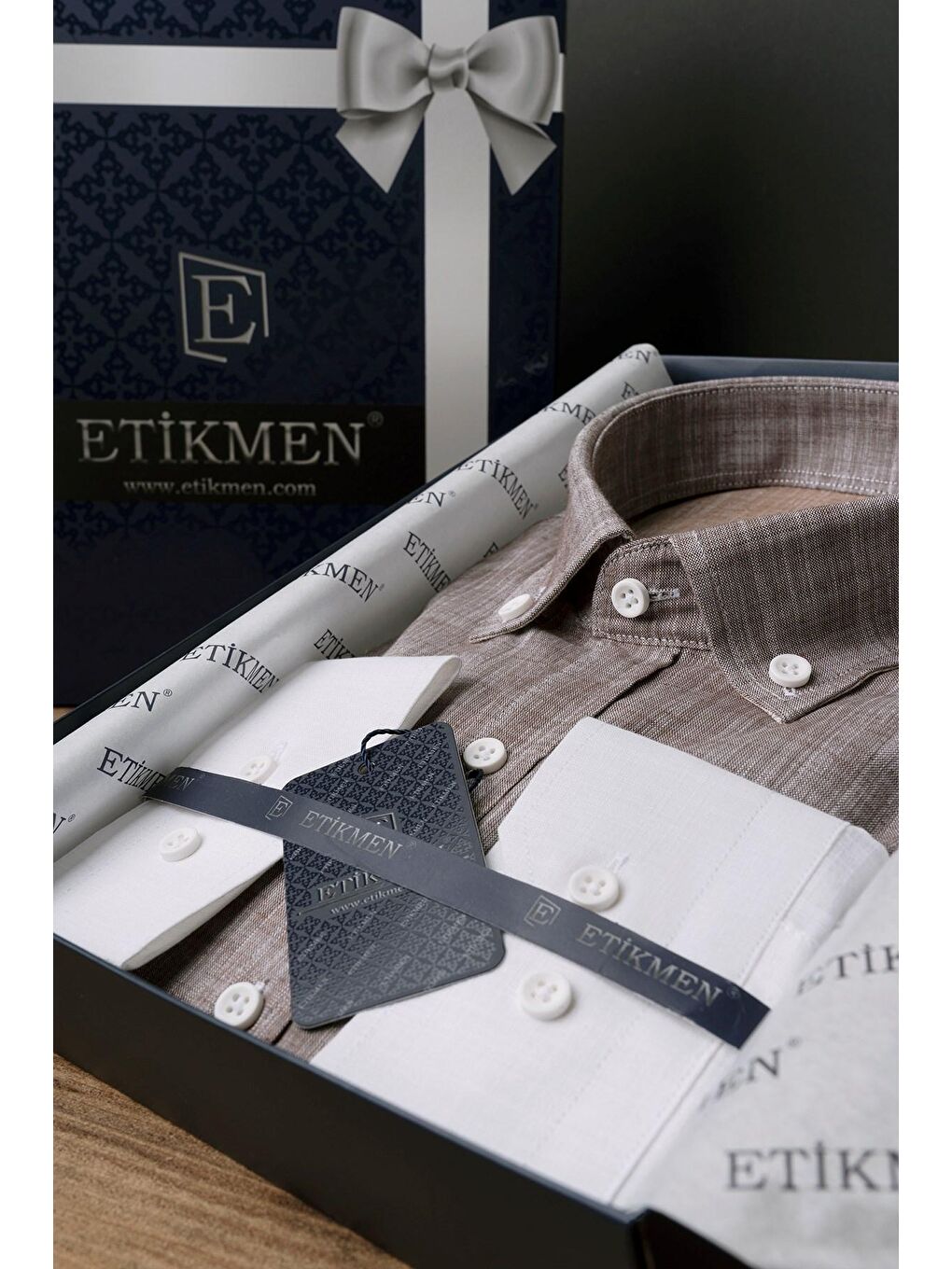 Kahverengi Panolu Kahve Bej Geçişli Keten Slimfit Erkek Gömlek-6