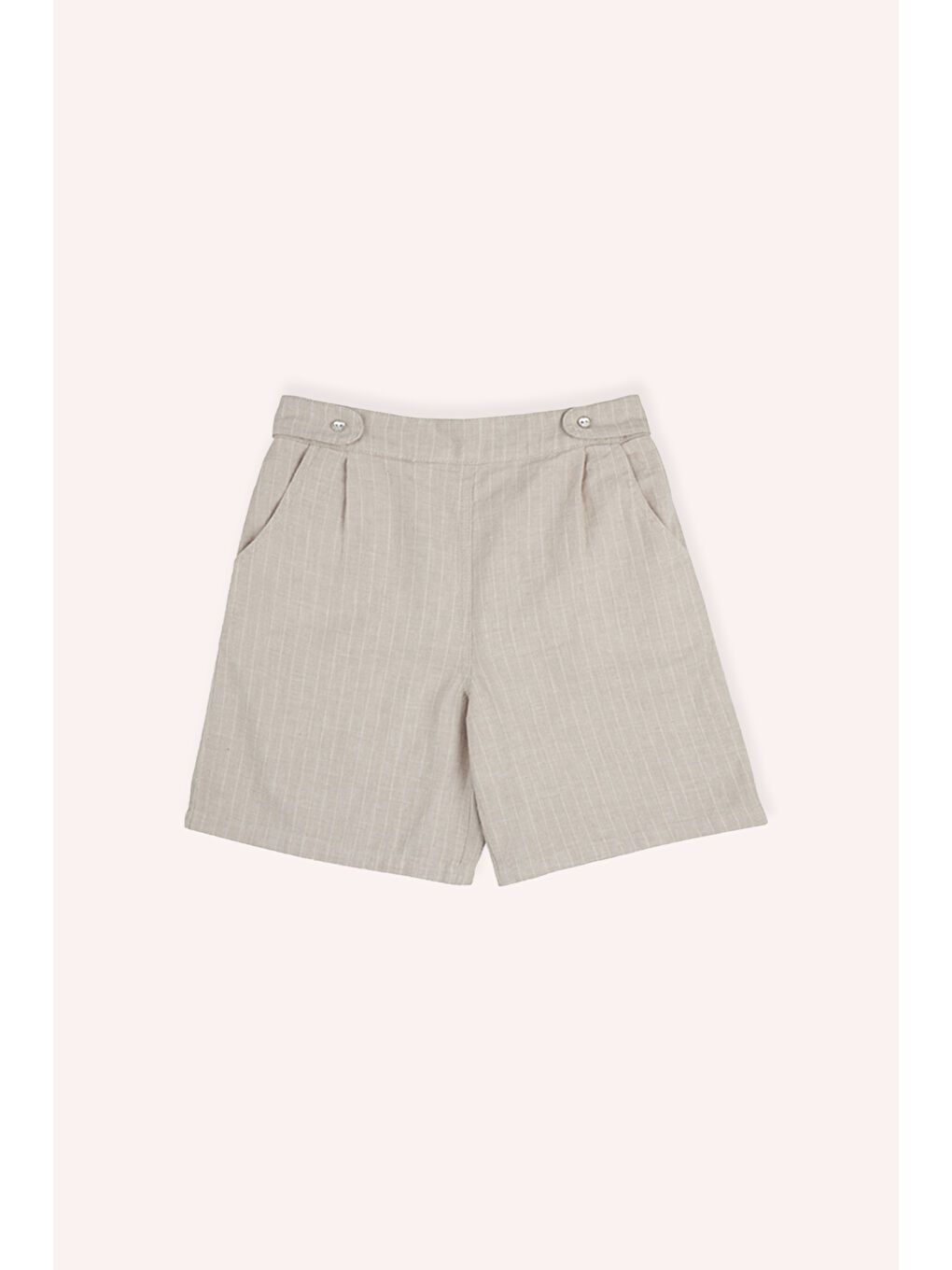 Kız Çocuk Beli Lastikli Kemeri Düğme Detaylı Çizgili Bej Şort-1