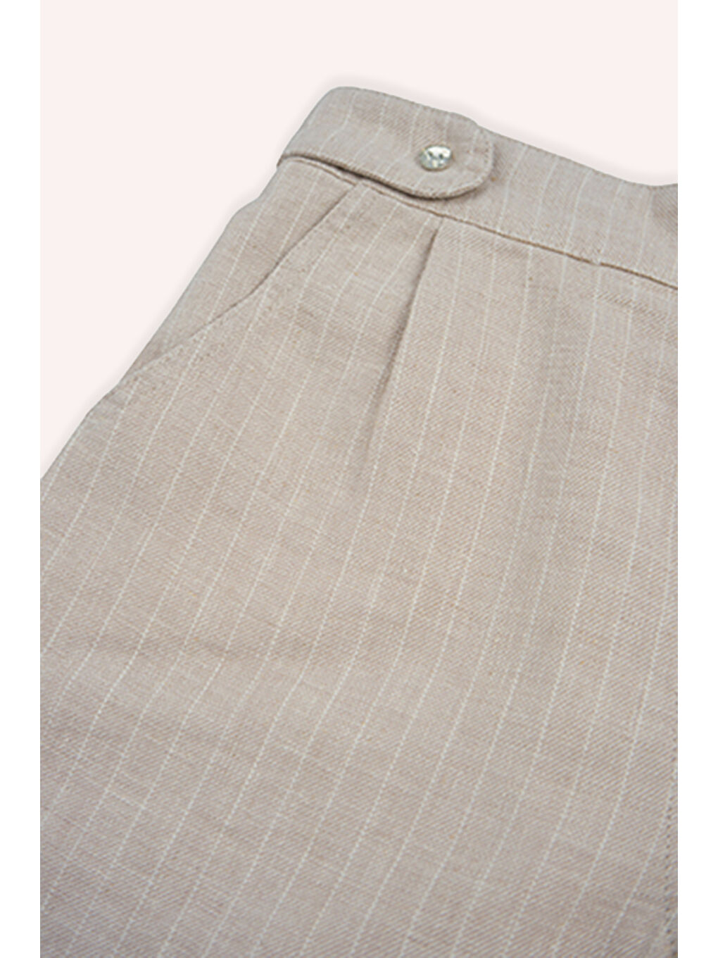 Kız Çocuk Beli Lastikli Kemeri Düğme Detaylı Çizgili Bej Şort-2