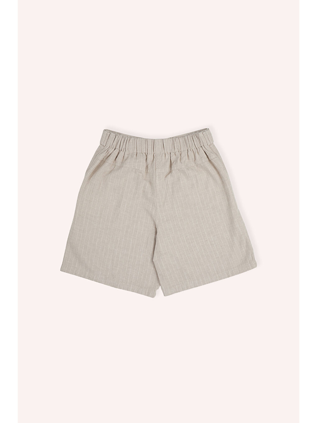 Kız Çocuk Beli Lastikli Kemeri Düğme Detaylı Çizgili Bej Şort-3