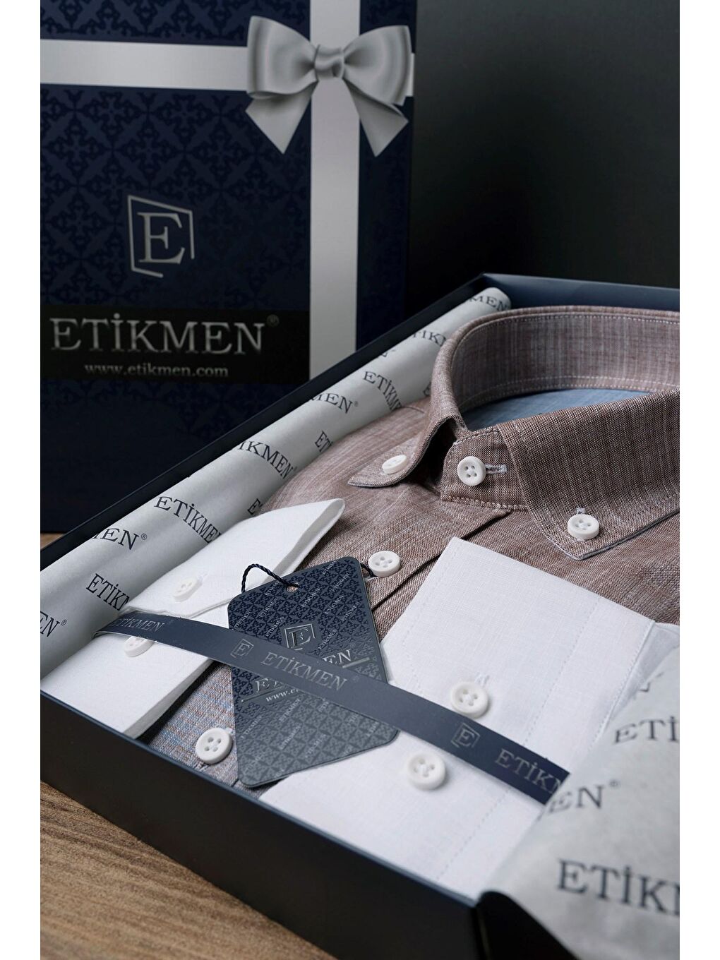 Etikmen Kahverengi Panolu Kahve Mavi Geçişli Keten Slimfit Erkek Gömlek - 3