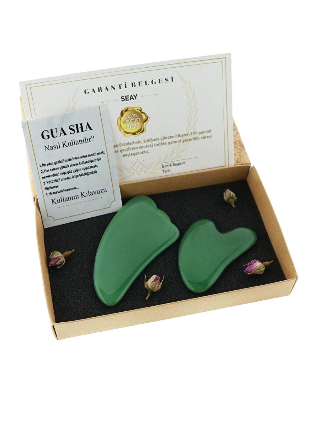 Aventurin Kalp ve Melek Kanadı İkili Guasha Yüz Masaj Taşı Face Guasha Premium