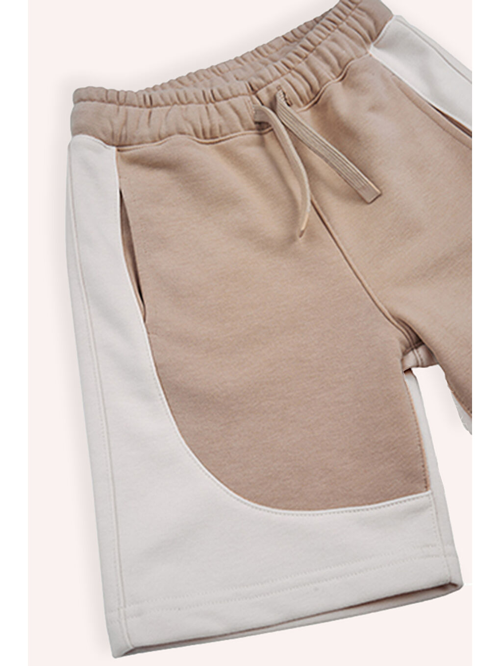 Bej Erkek Çocuk Kapüşonlu Sıfır Kol Şortlu Vizon 2'li Takım-2