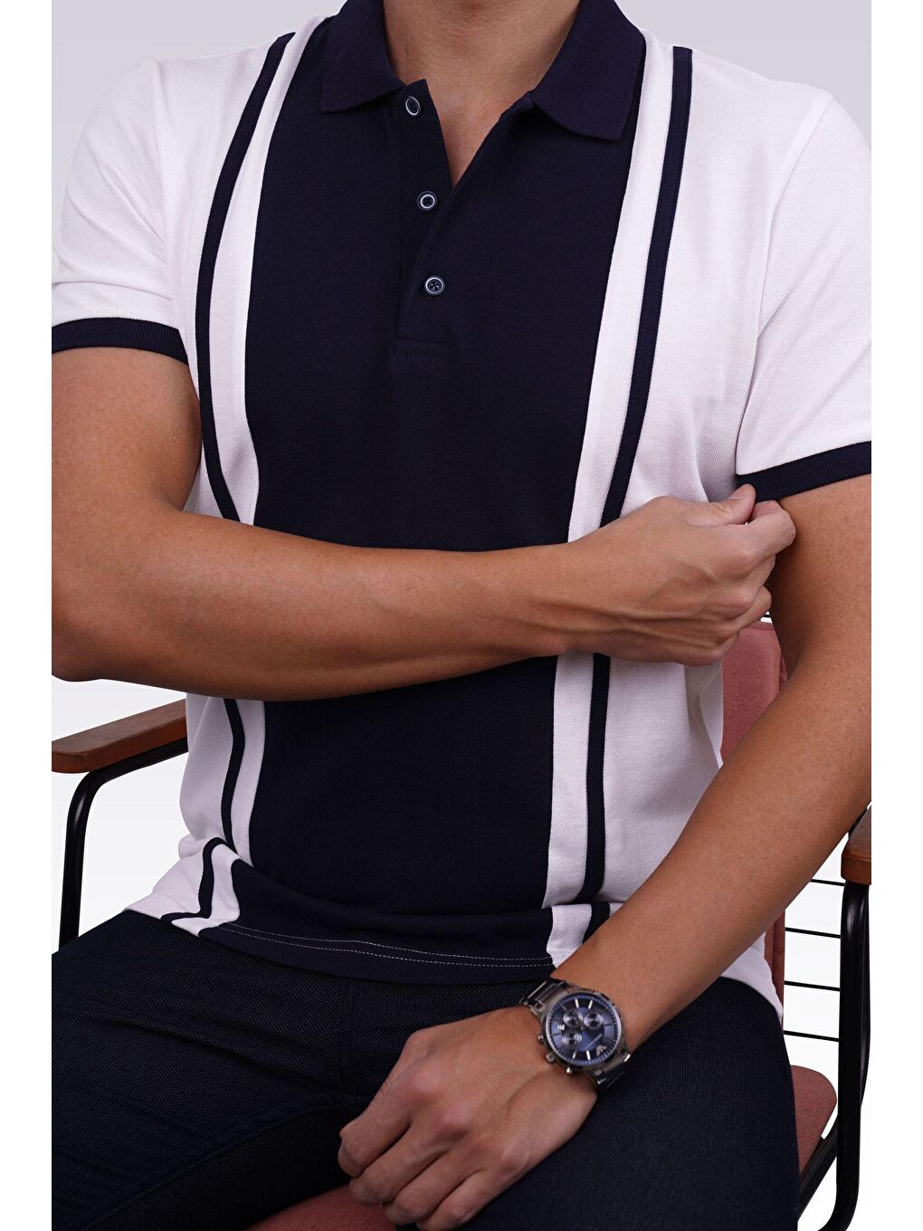 Beyaz Lacivert Çift Renkli Erkek Polo Yaka Tişört