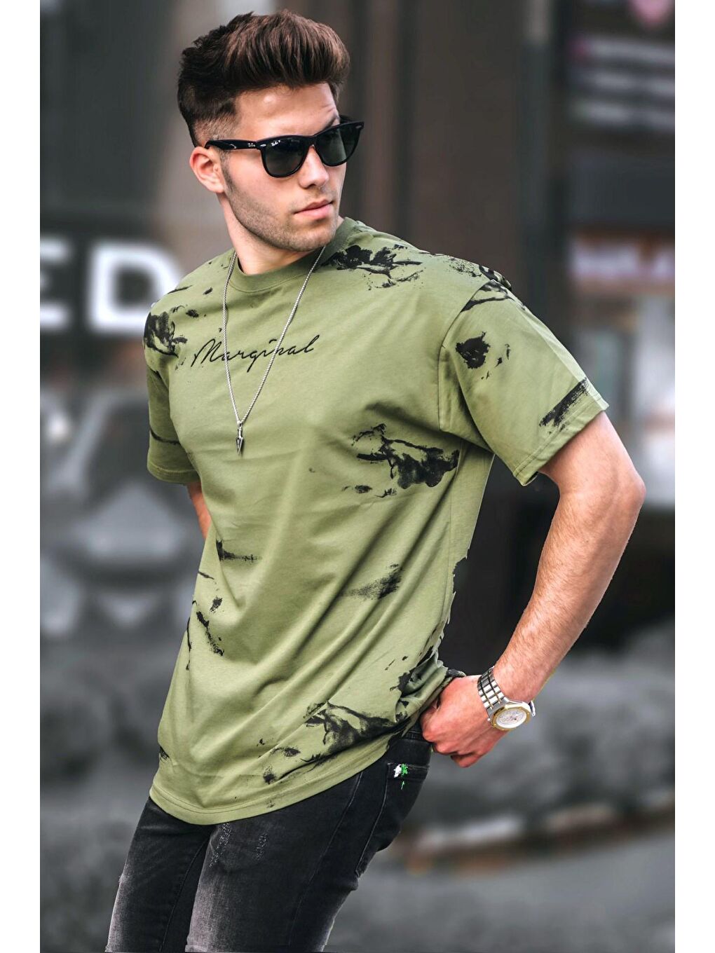 Haki Over Fit Erkek %100 Pamuk Tişört 5207