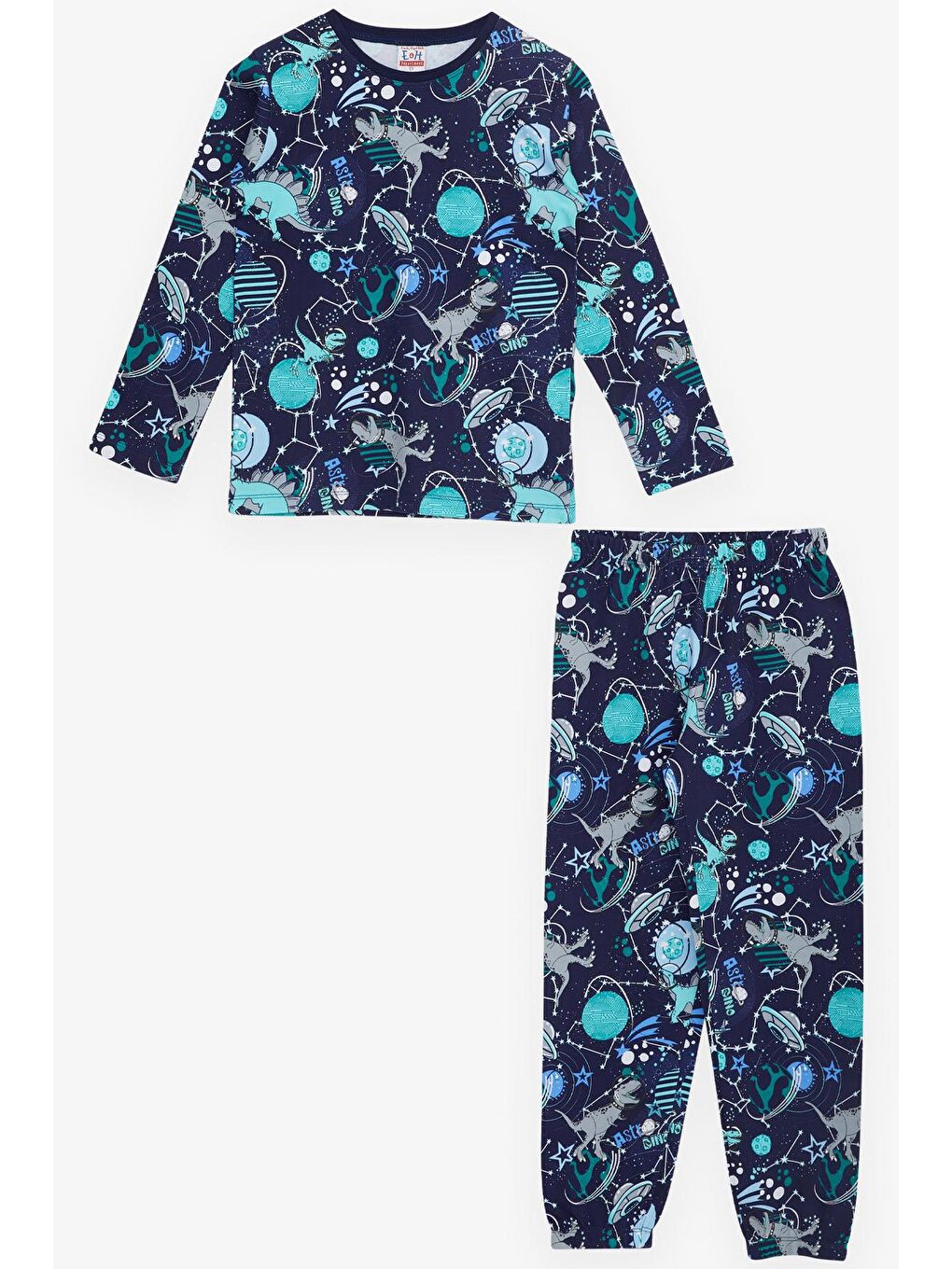 Erkek Çocuk Pijama Takımı Astronot Dinozor Desenli Lacivert (4 Yaş)