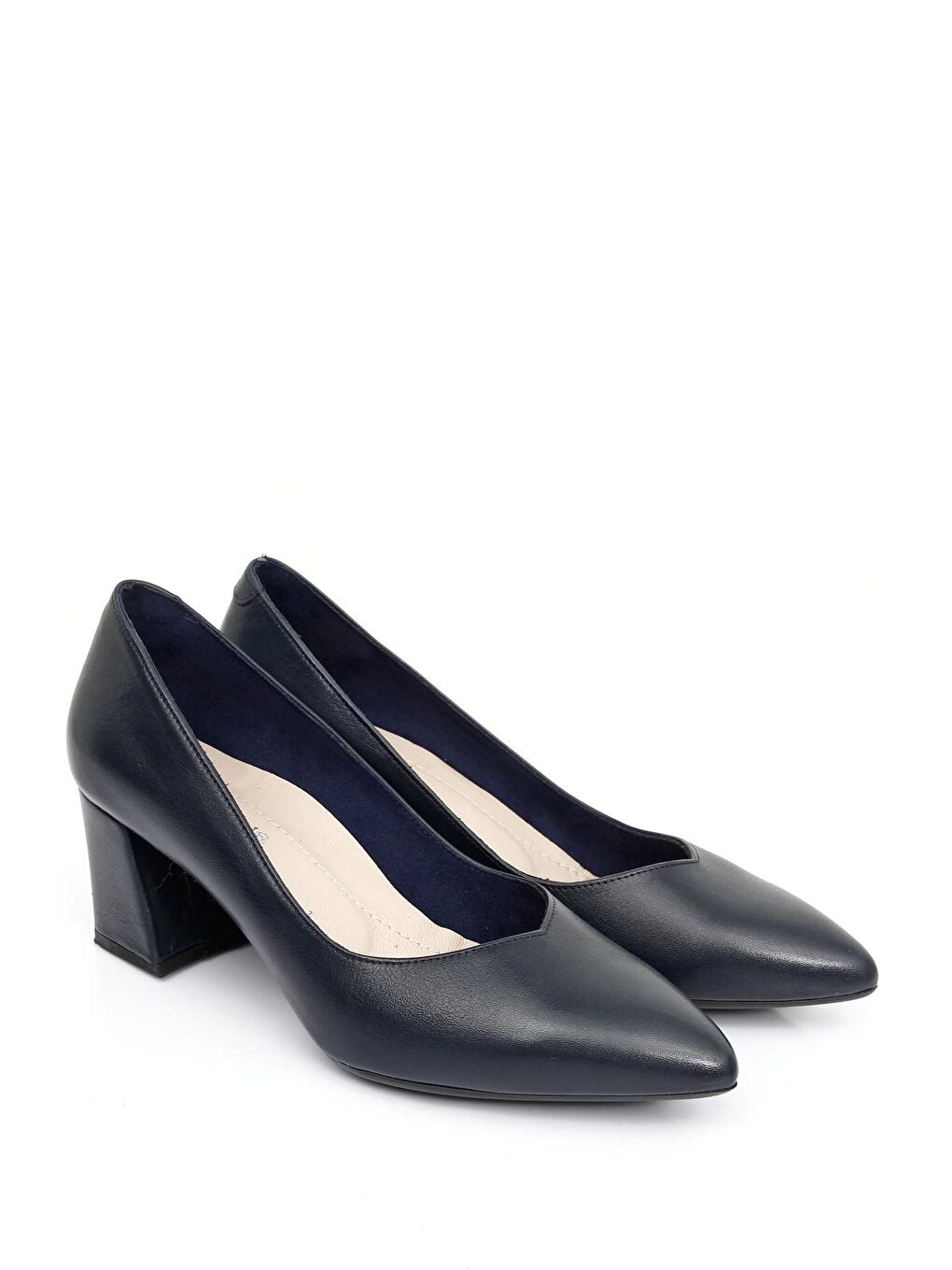 Lacivert LACİVERT  Hakiki Deri Sivri Burun Orta Kalın Topuklu Kadın Ayakkabı 24170-1