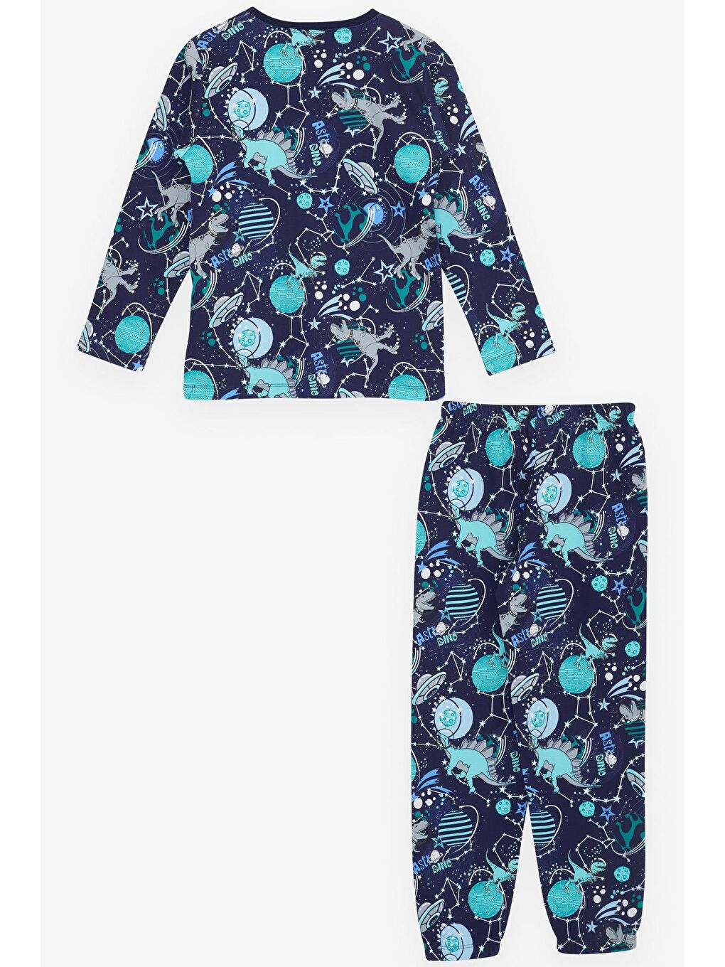 Erkek Çocuk Pijama Takımı Astronot Dinozor Desenli Lacivert (4 Yaş)-1
