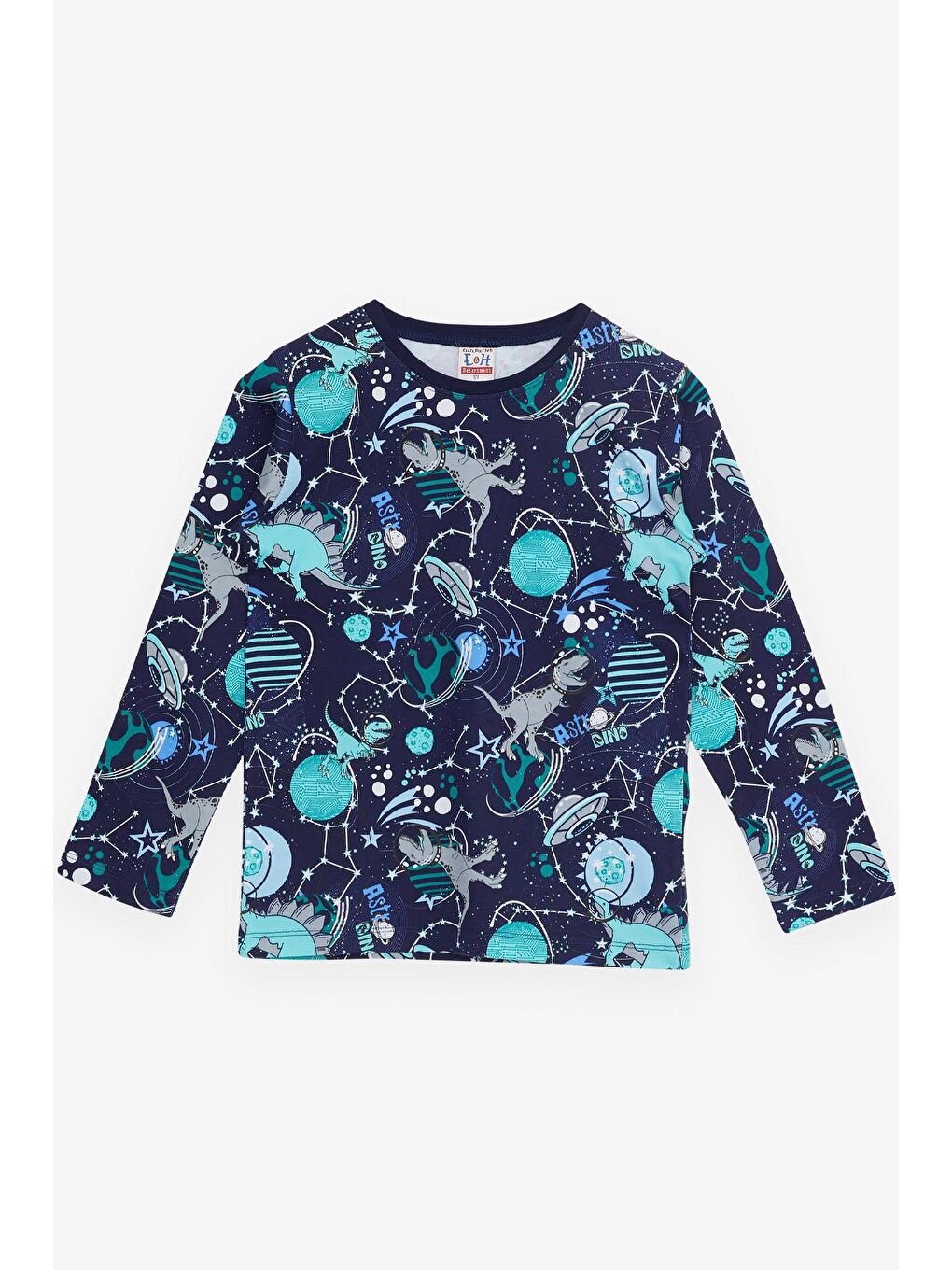 Erkek Çocuk Pijama Takımı Astronot Dinozor Desenli Lacivert (4 Yaş)-2