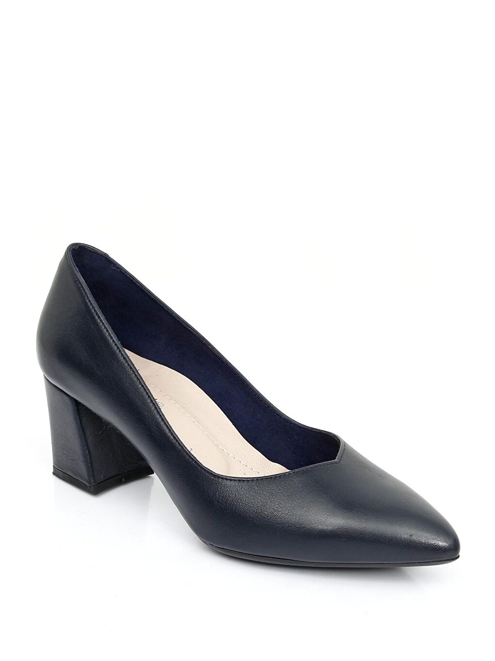 Lacivert LACİVERT  Hakiki Deri Sivri Burun Orta Kalın Topuklu Kadın Ayakkabı 24170-4