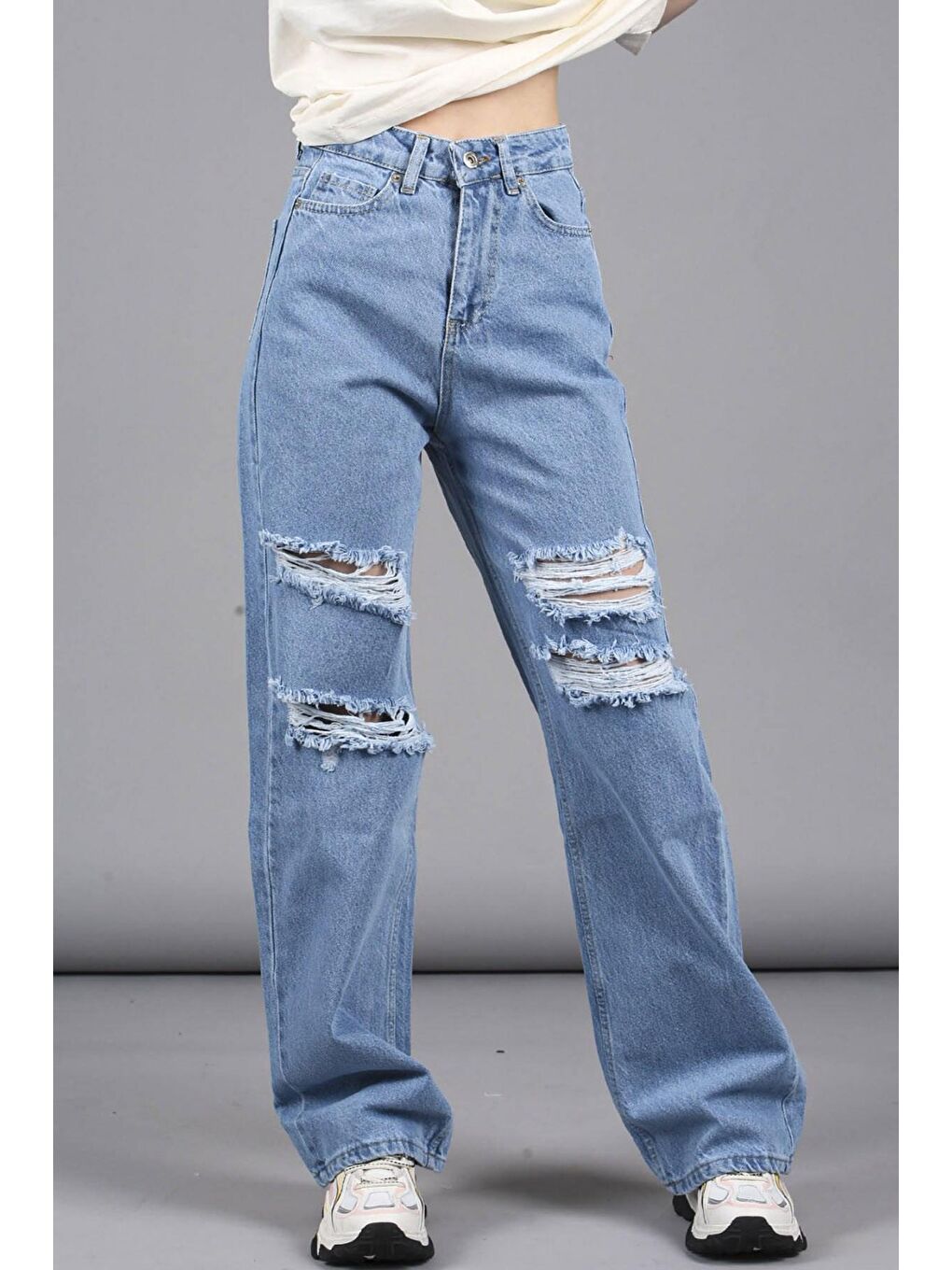 Madmext Mavi Yırtıklı Straight Leg Jean Mg1152 - 2