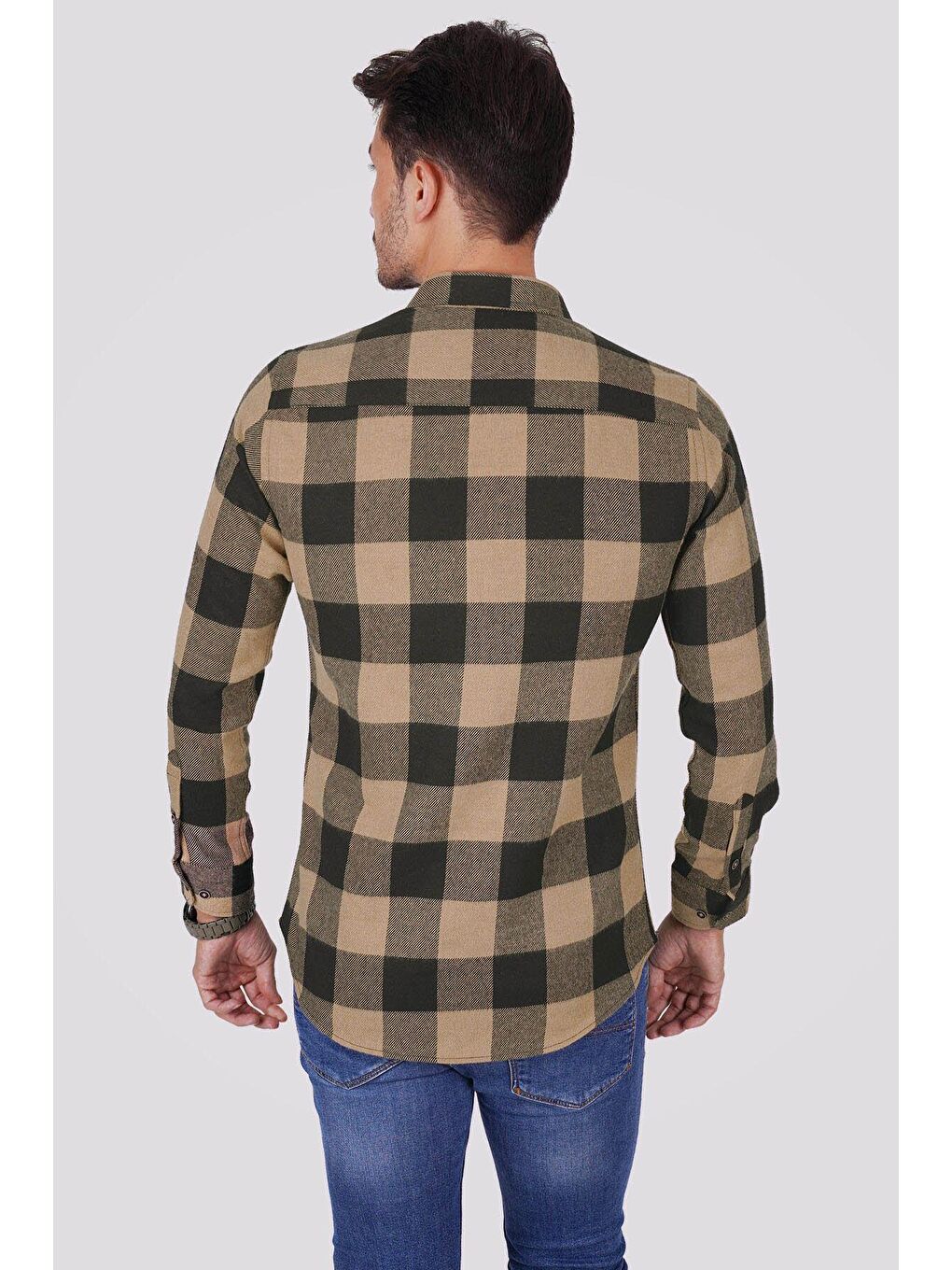 Kahverengi Kahve Siyah Dama Desenli Slimfit Oduncu Erkek Gömlek-5