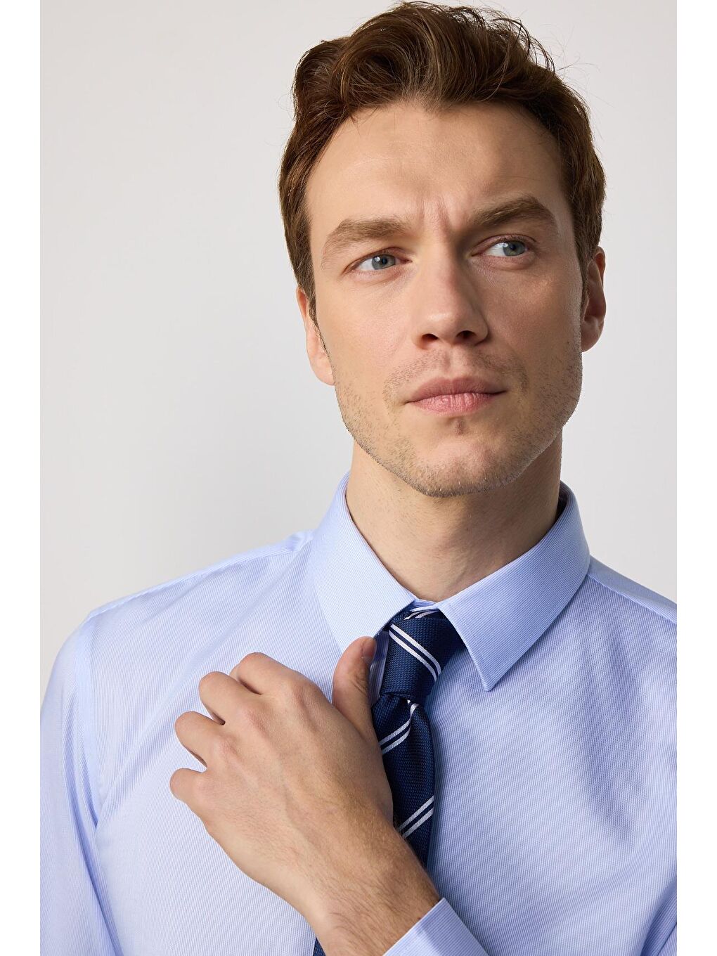 Slim Fit Mavi Non-Iron %100 Pamuk Ekoteks Belgeli Ütü Gerektirmez Gömlek-2