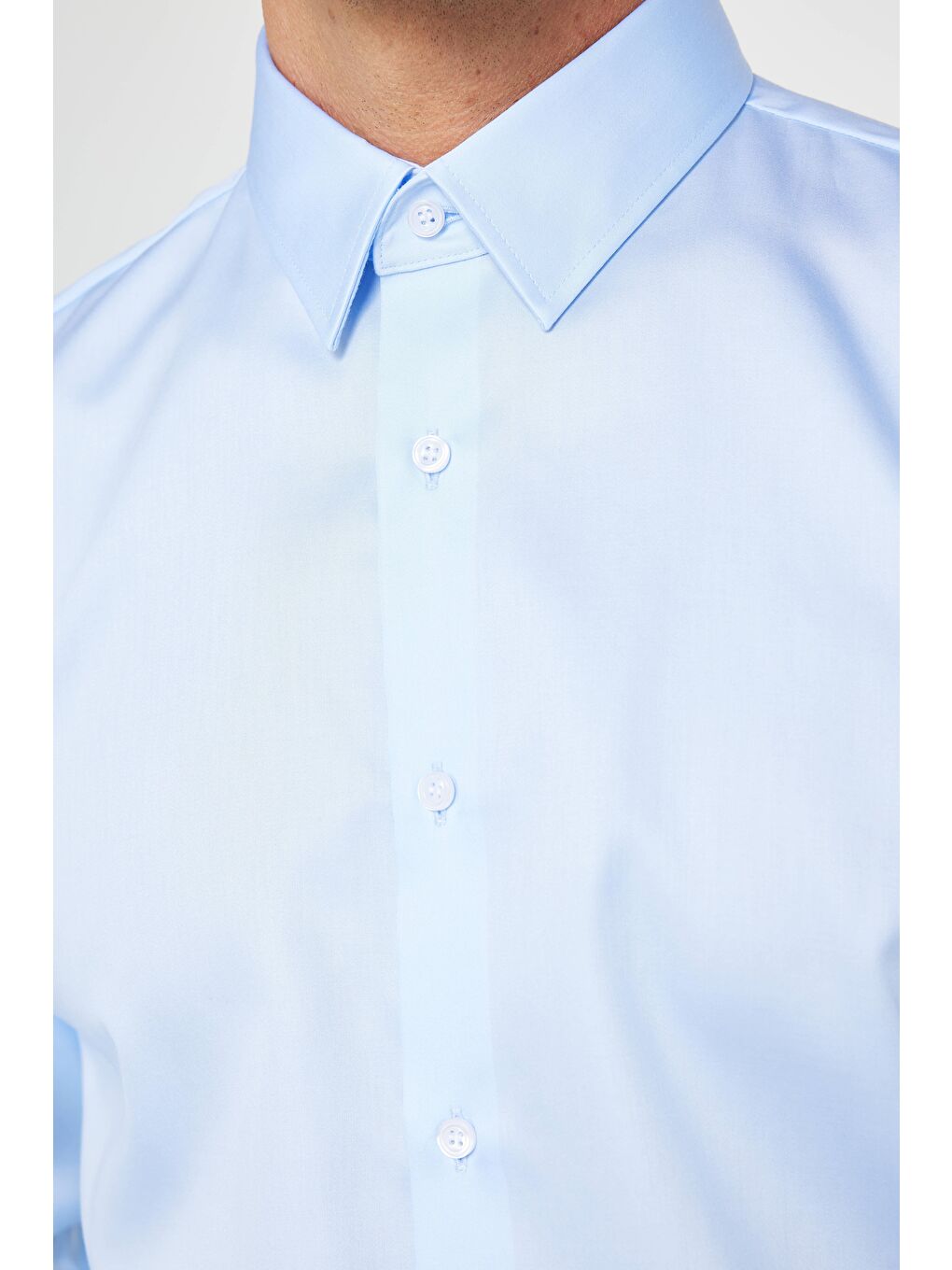Slim Fit Mavi Non-Iron %100 Pamuk Ekoteks Belgeli Ütü Gerektirmez Gömlek-3