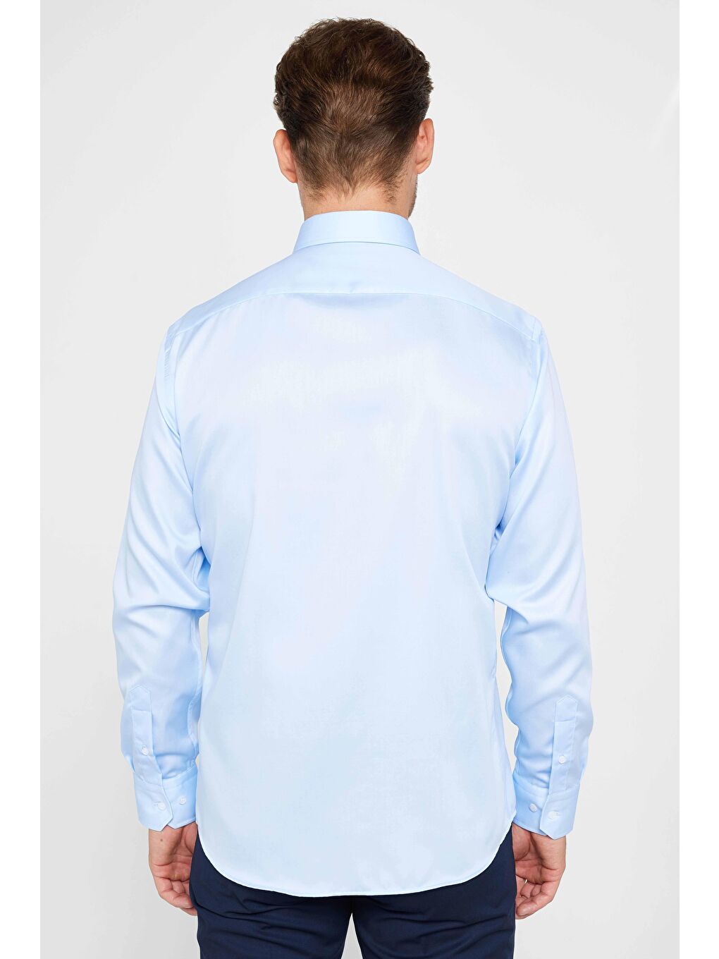 Slim Fit Mavi Non-Iron %100 Pamuk Ekoteks Belgeli Ütü Gerektirmez Gömlek-4