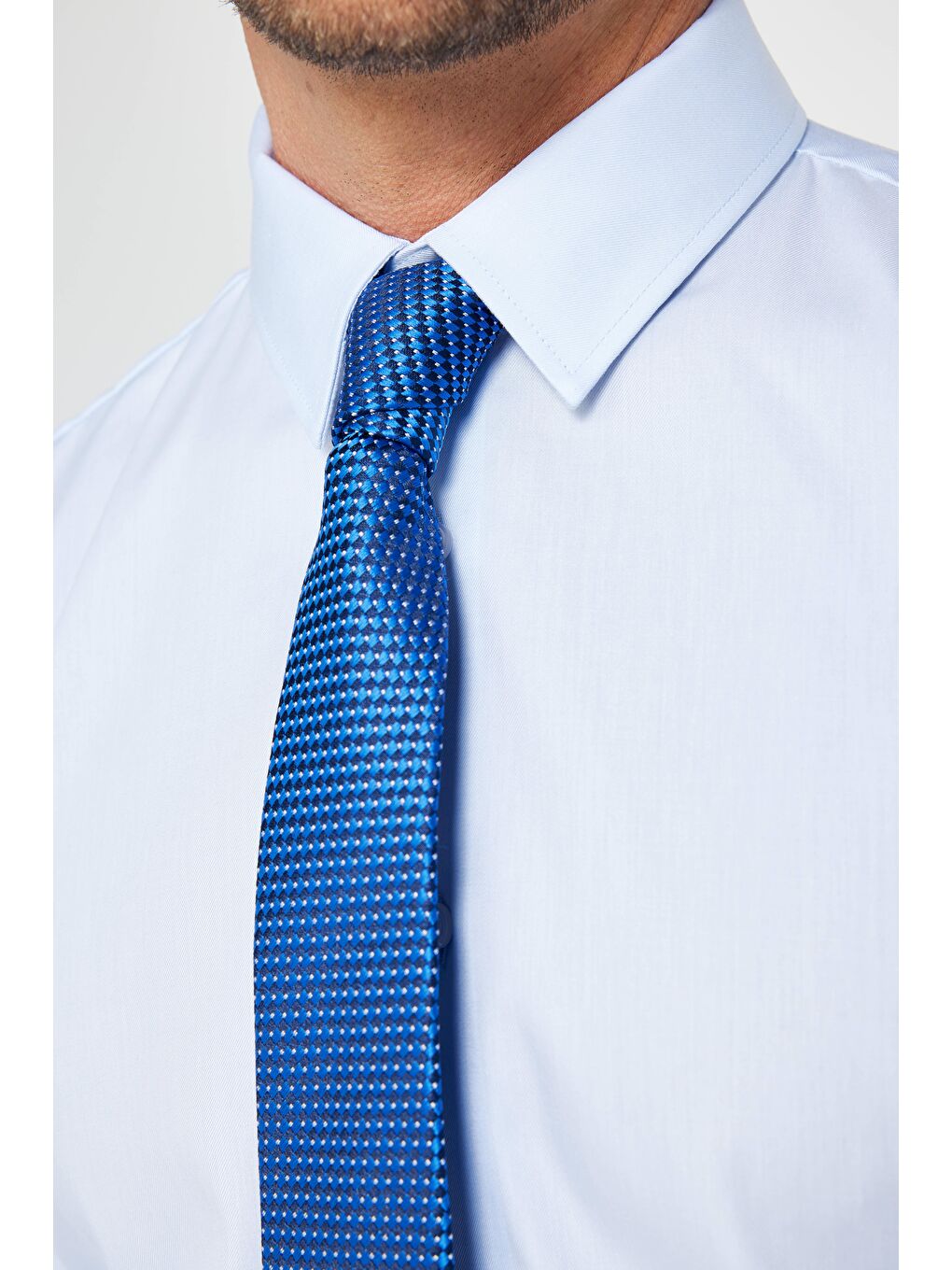 Slim Fit Açık Mavi Non-Iron %100 Pamuk Ekoteks Belgeli Ütü Gerektirmez Gömlek-3