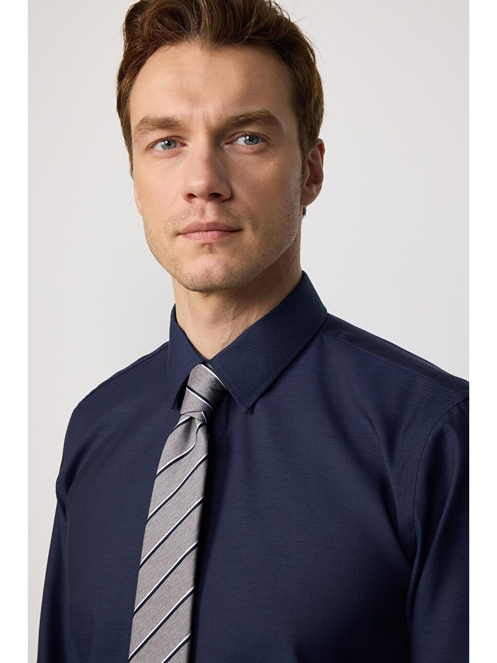 Slim Fit Lacivert Non-Iron %100 Pamuk Ekoteks Belgeli Ütü Gerektirmez Gömlek-1