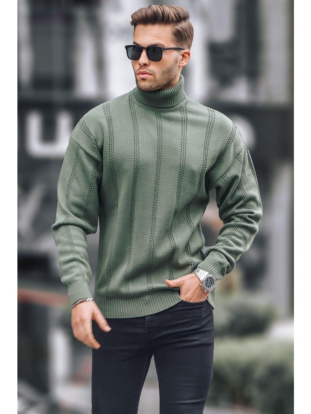 Haki Balıkçı Yaka Regular Fit Erkek Kazak 6834