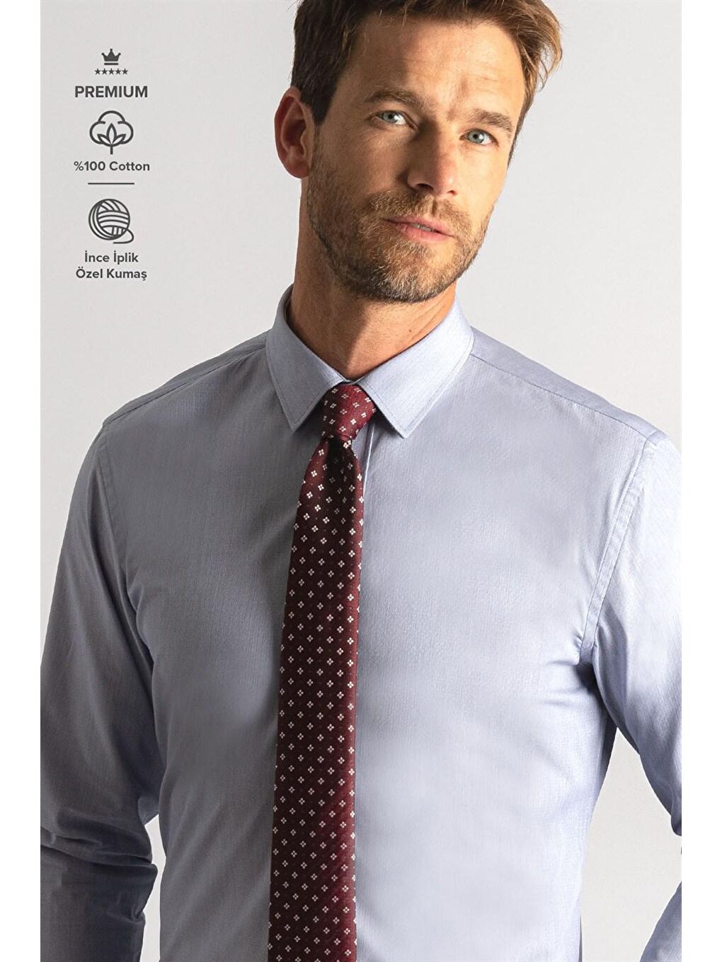 Slim Fit Premium Seri %100 Cotton Erkek Mavi Gömlek-1