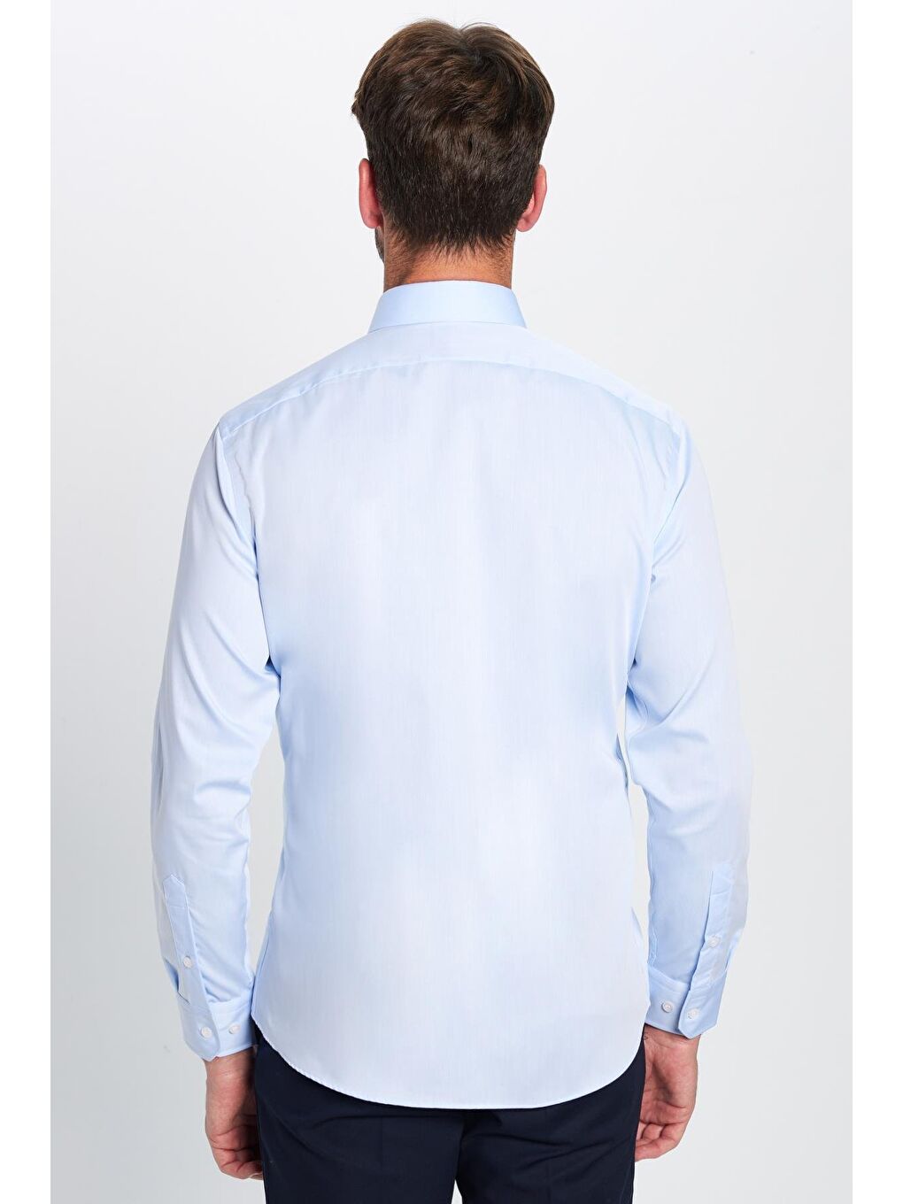 Slim Fit Mavi Non-Iron %100 Pamuk Ekoteks Belgeli Ütü Gerektirmez Gömlek-4