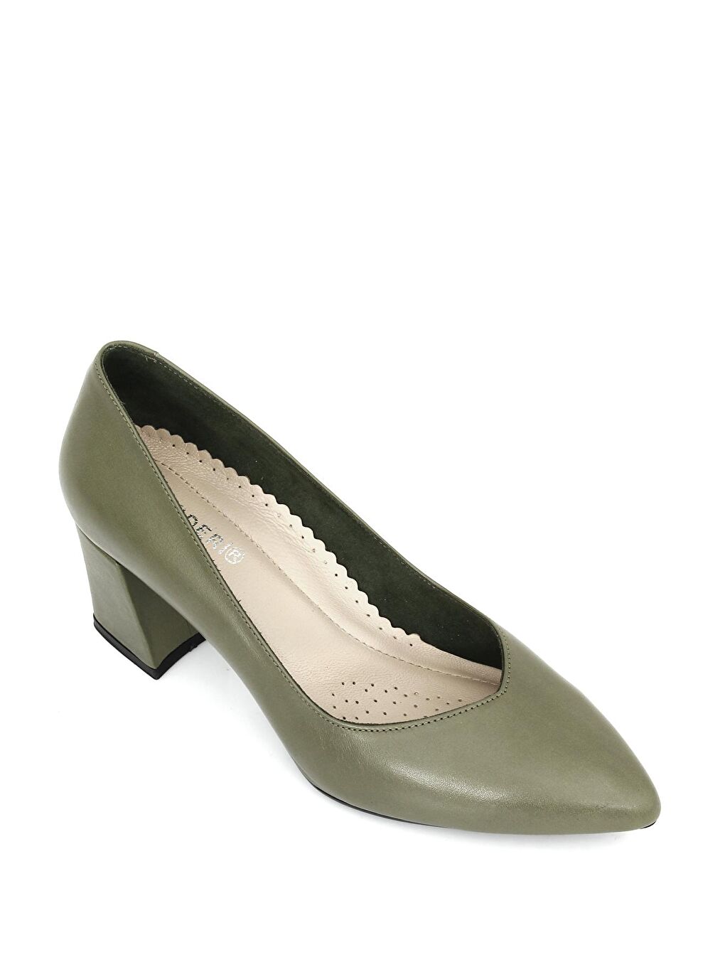 HAKİ  Hakiki Deri Sivri Burun Orta Kalın Topuklu Kadın Ayakkabı 24170-4