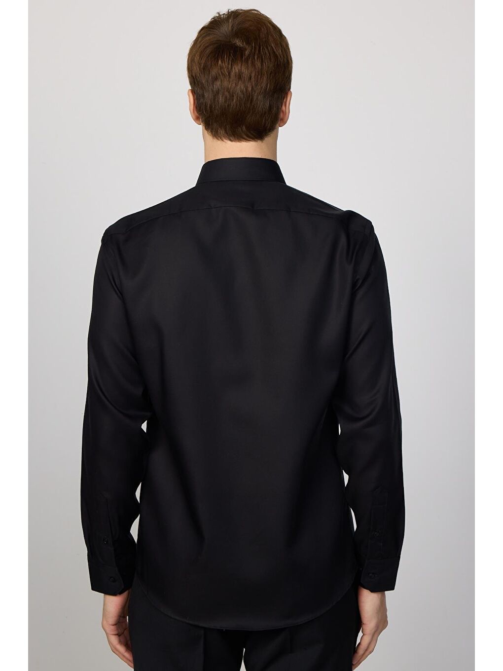 Slim Fit Siyah Non-Iron %100 Pamuk Ekoteks Belgeli Ütü Gerektirmez Gömlek-4