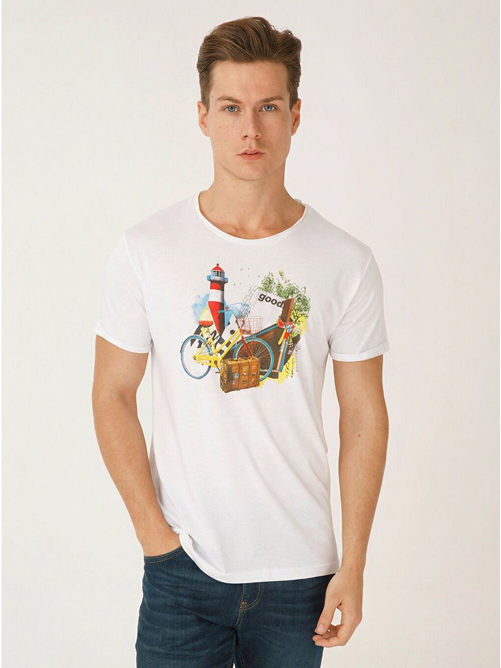 Beyaz Nature Gezgin Erkek Tişört