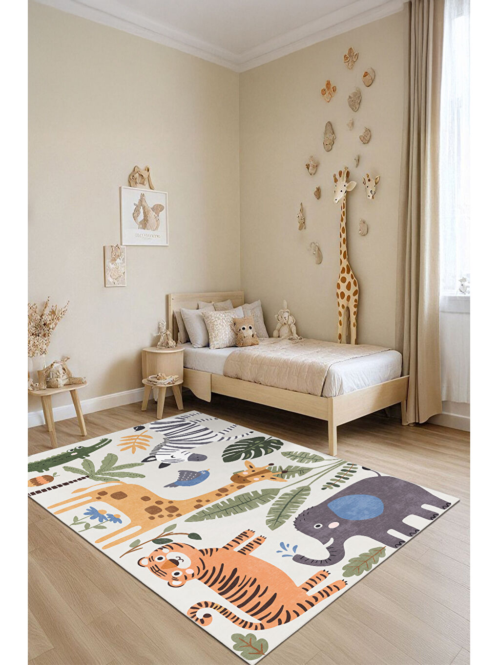 Bej Dekoratif Özel Tasarım Yıkanabilir İnce Kaymaz Tabanlı Modern Halı KECE FR32-2