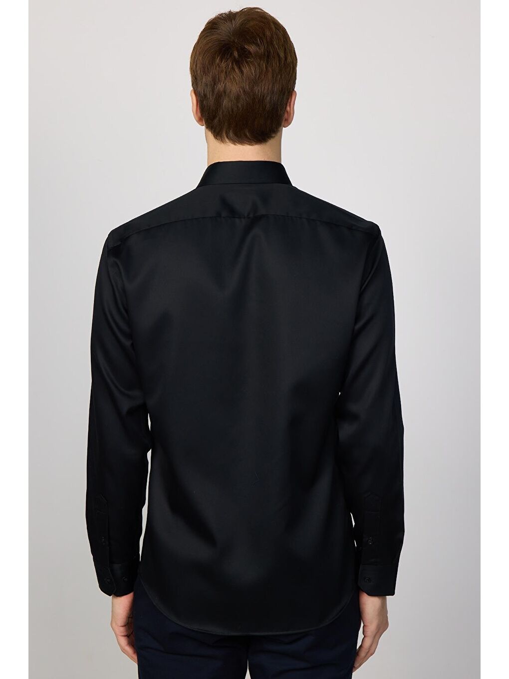 Slim Fit Siyah Non-Iron %100 Pamuk Ekoteks Belgeli Ütü Gerektirmez Gömlek-4