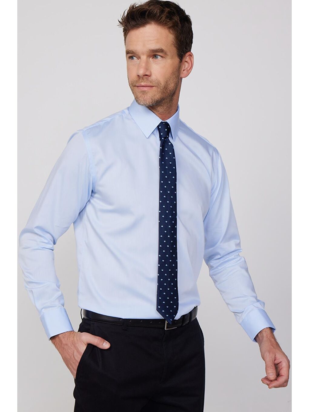 Regular Fit Mavi Non-Iron %100 Pamuk Ekoteks Belgeli Ütü Gerektirmez Gömlek