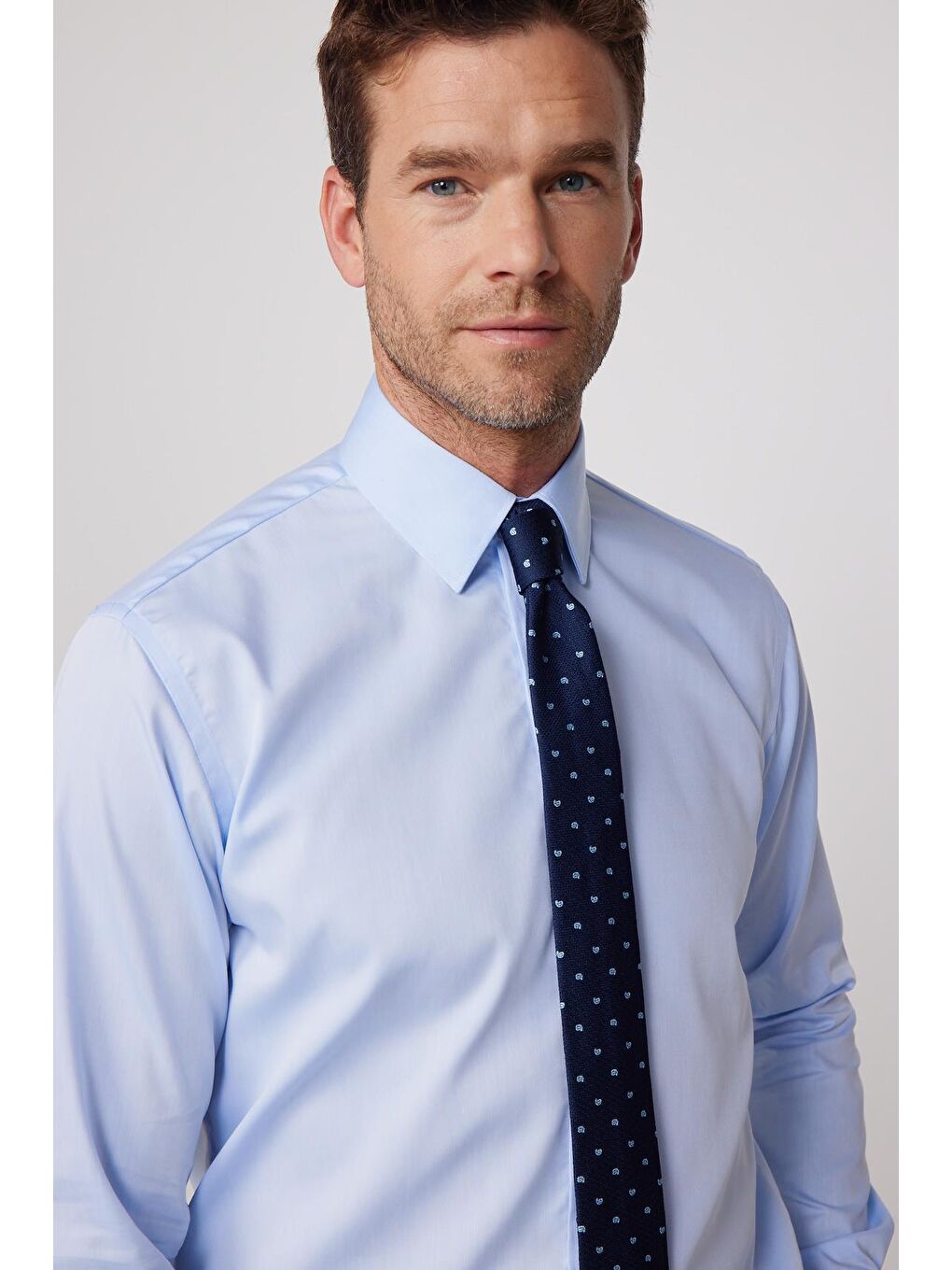 Regular Fit Mavi Non-Iron %100 Pamuk Ekoteks Belgeli Ütü Gerektirmez Gömlek-1