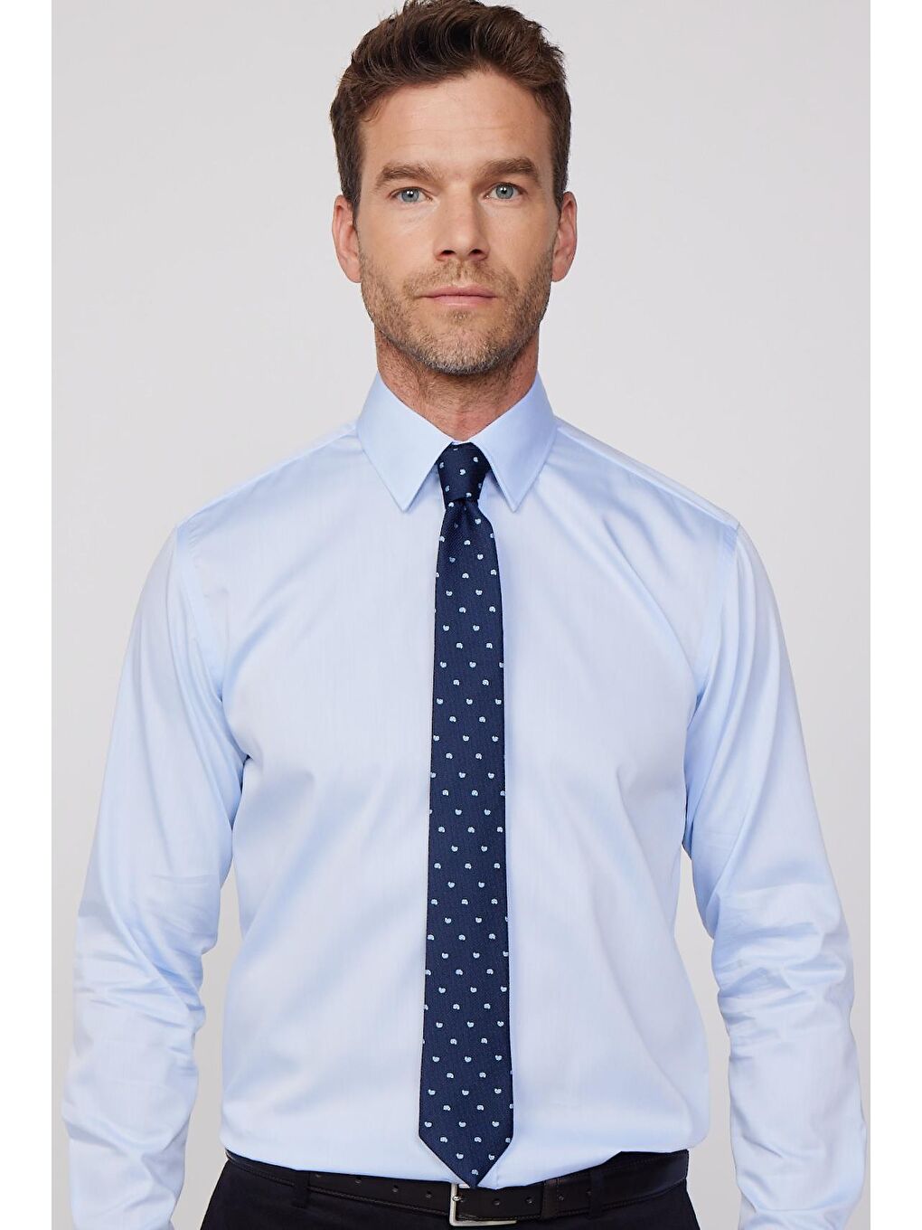 Regular Fit Mavi Non-Iron %100 Pamuk Ekoteks Belgeli Ütü Gerektirmez Gömlek-2