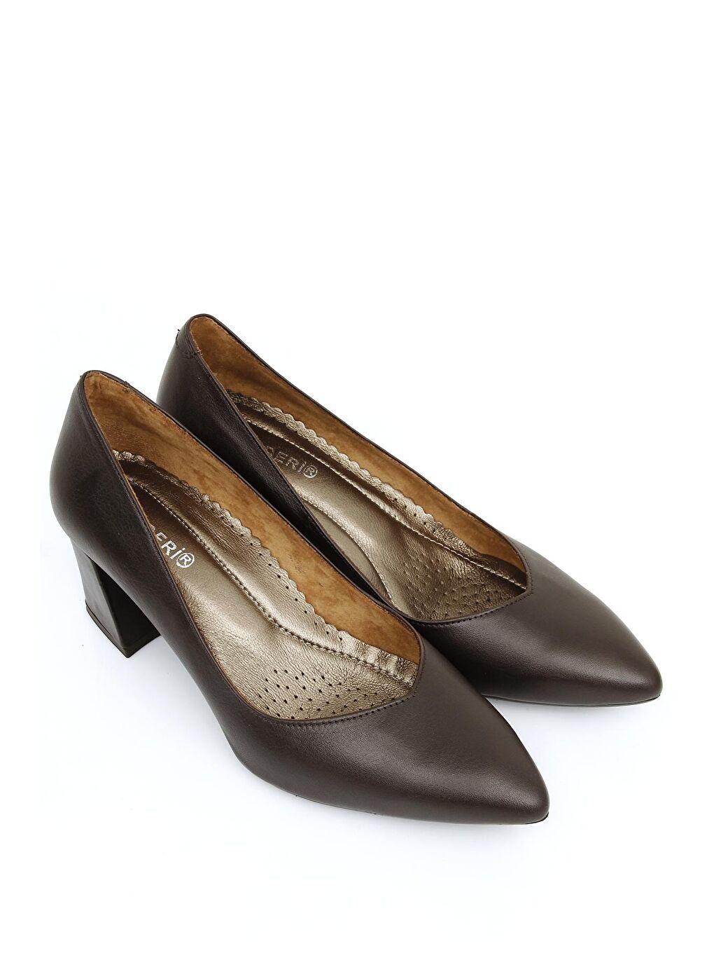 Kahverengi KAHVERENGİ  Hakiki Deri Sivri Burun Orta Kalın Topuklu Kadın Ayakkabı 24170-3