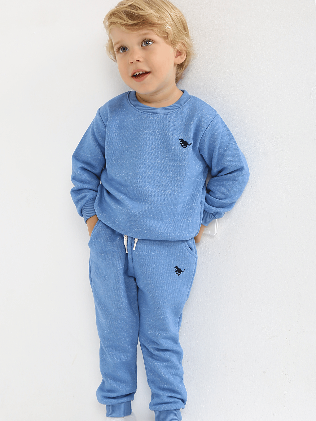 İndigo Bisiklet Yaka Erkek Bebek Basic Sweatshirt ve Eşofman Alt 2'li Takım-1