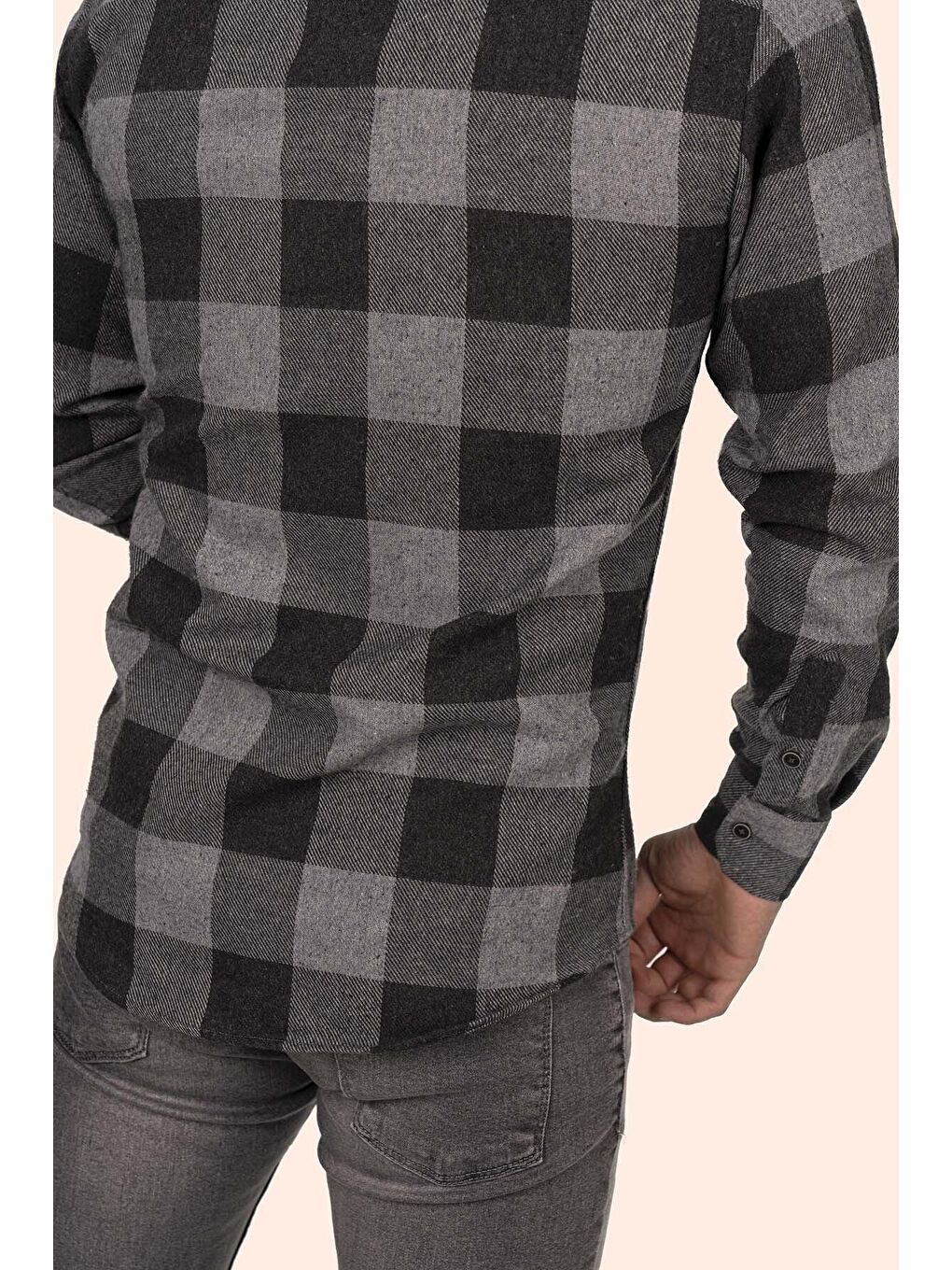 Siyah Gri Slimfit %100 Pamuk Erkek Oduncu Gömlek-5