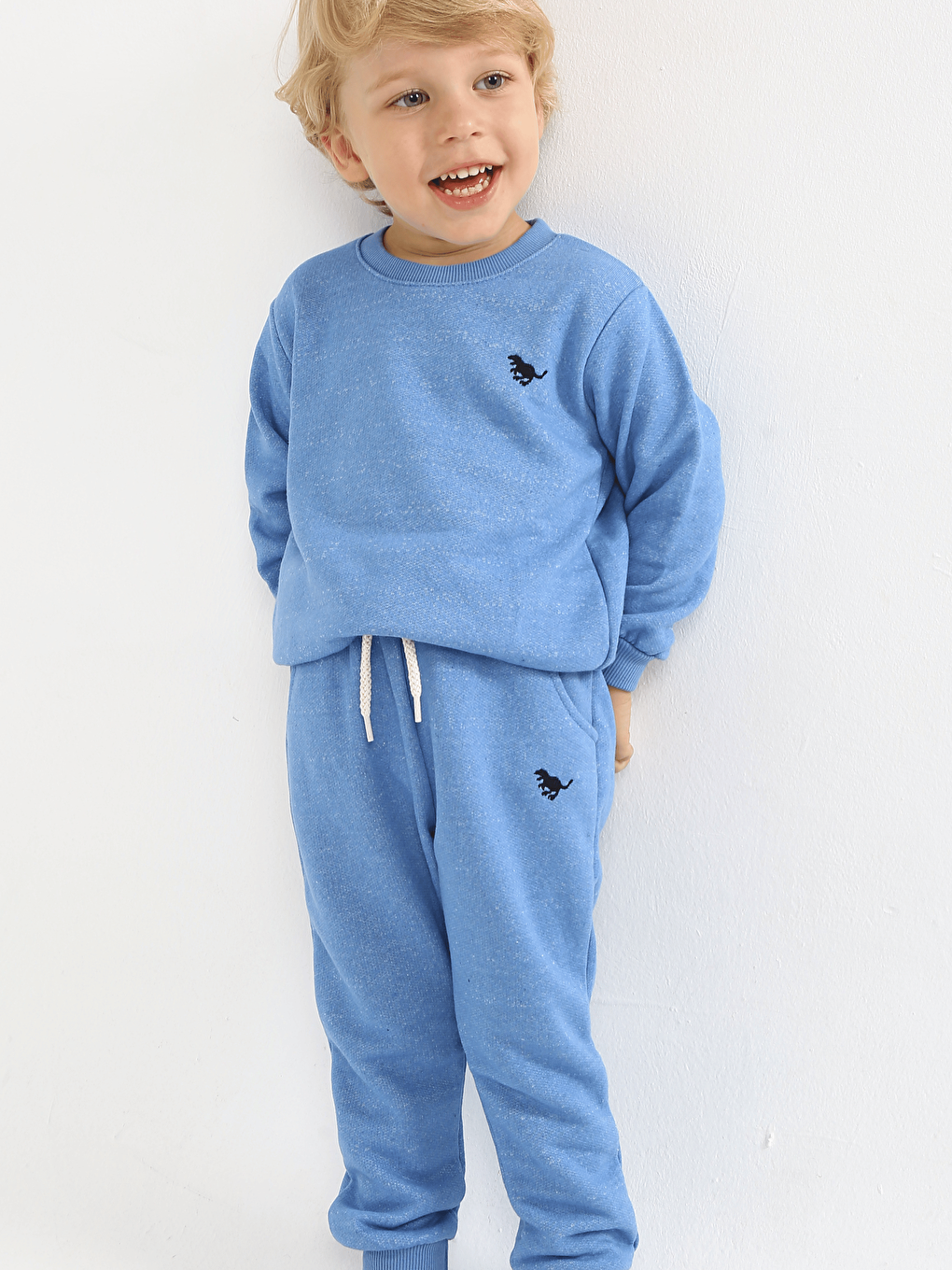 İndigo Bisiklet Yaka Erkek Bebek Basic Sweatshirt ve Eşofman Alt 2'li Takım-2