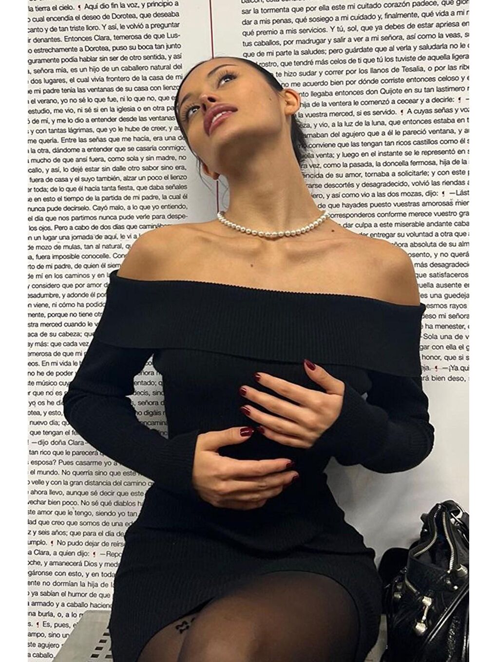 Siyah Madonna Yaka Uzun Kollu Mini Elbise Mg1699-5