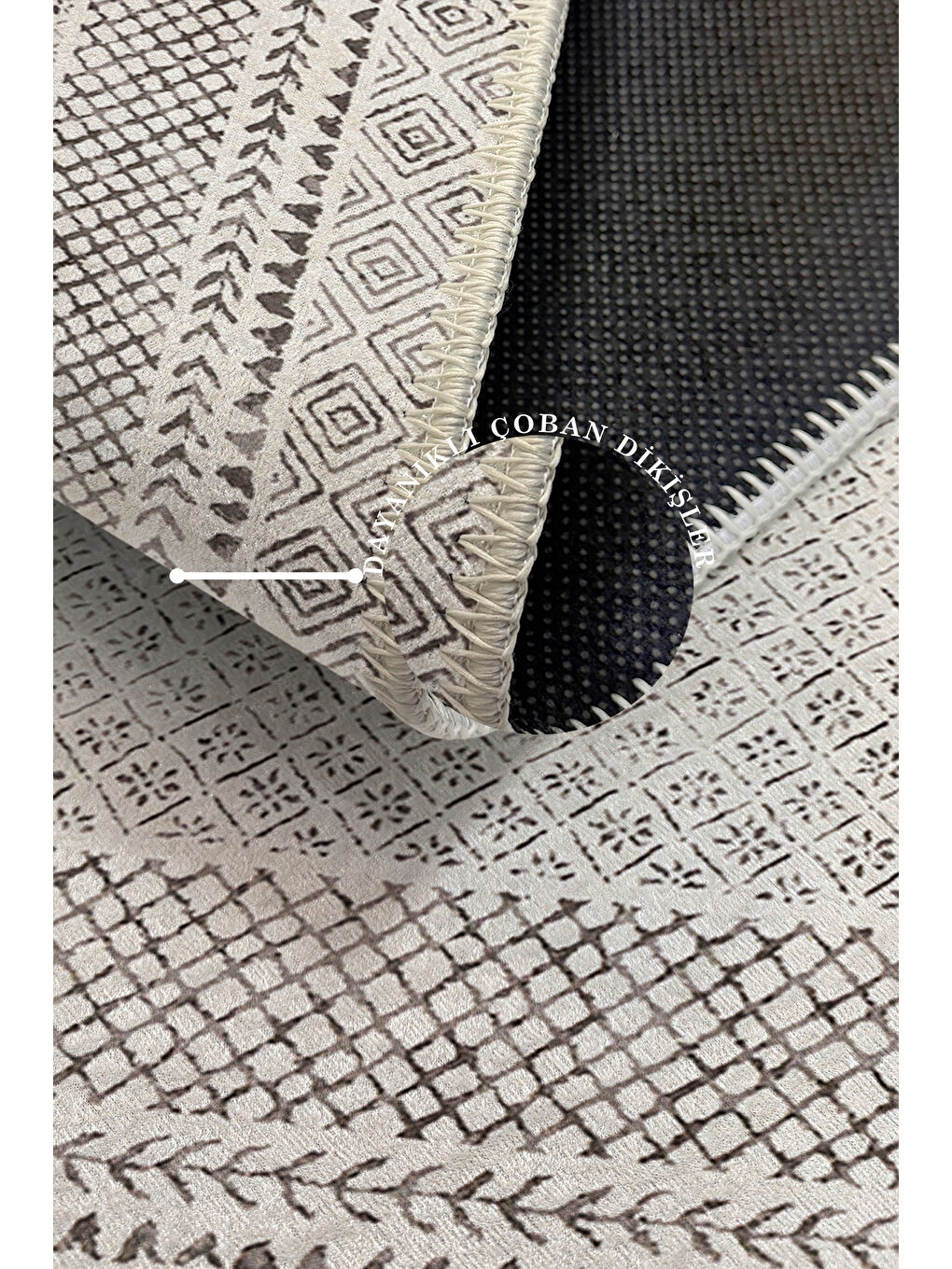 Bej Dekoratif Özel Tasarım Yıkanabilir İnce Kaymaz Tabanlı Modern Halı KECE FR32-3