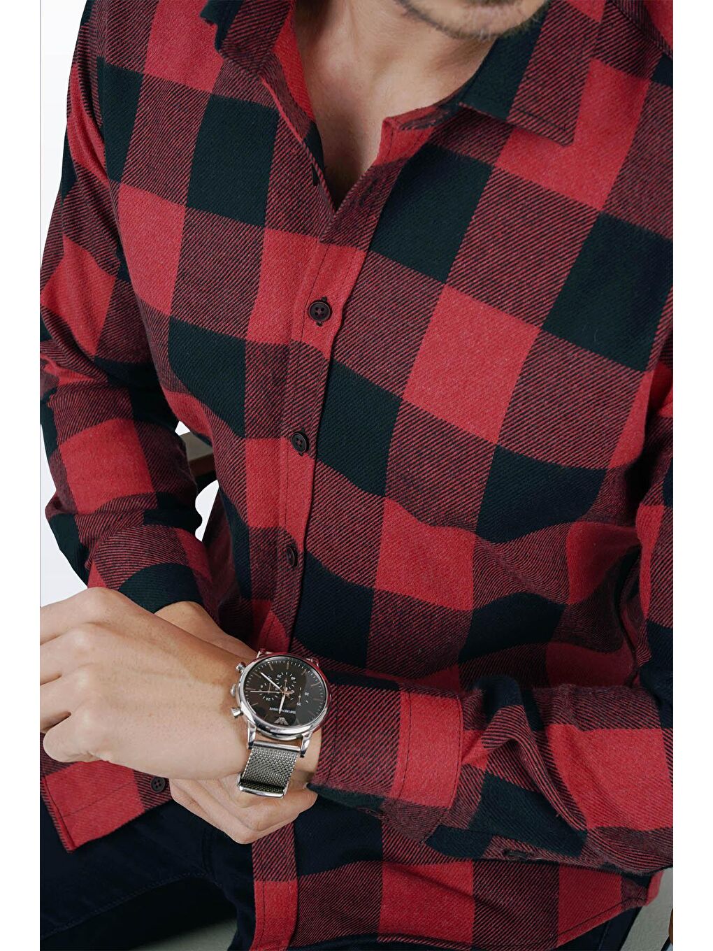 Kırmızı Siyah Dama Desenli Slimfit Oduncu Erkek Gömlek