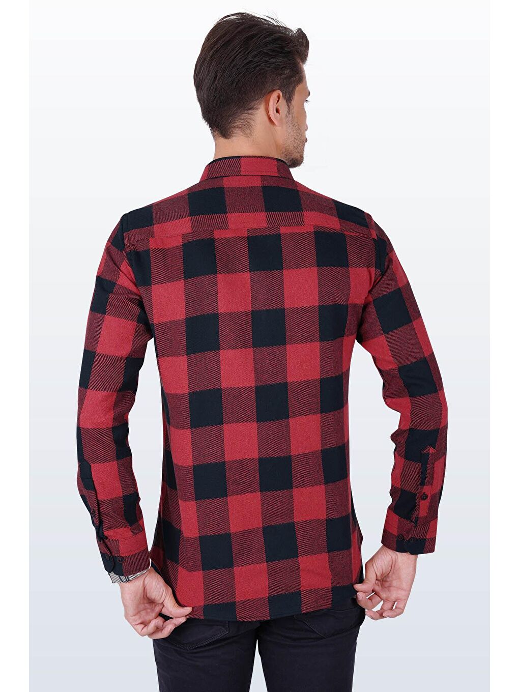 Kırmızı Siyah Dama Desenli Slimfit Oduncu Erkek Gömlek-5