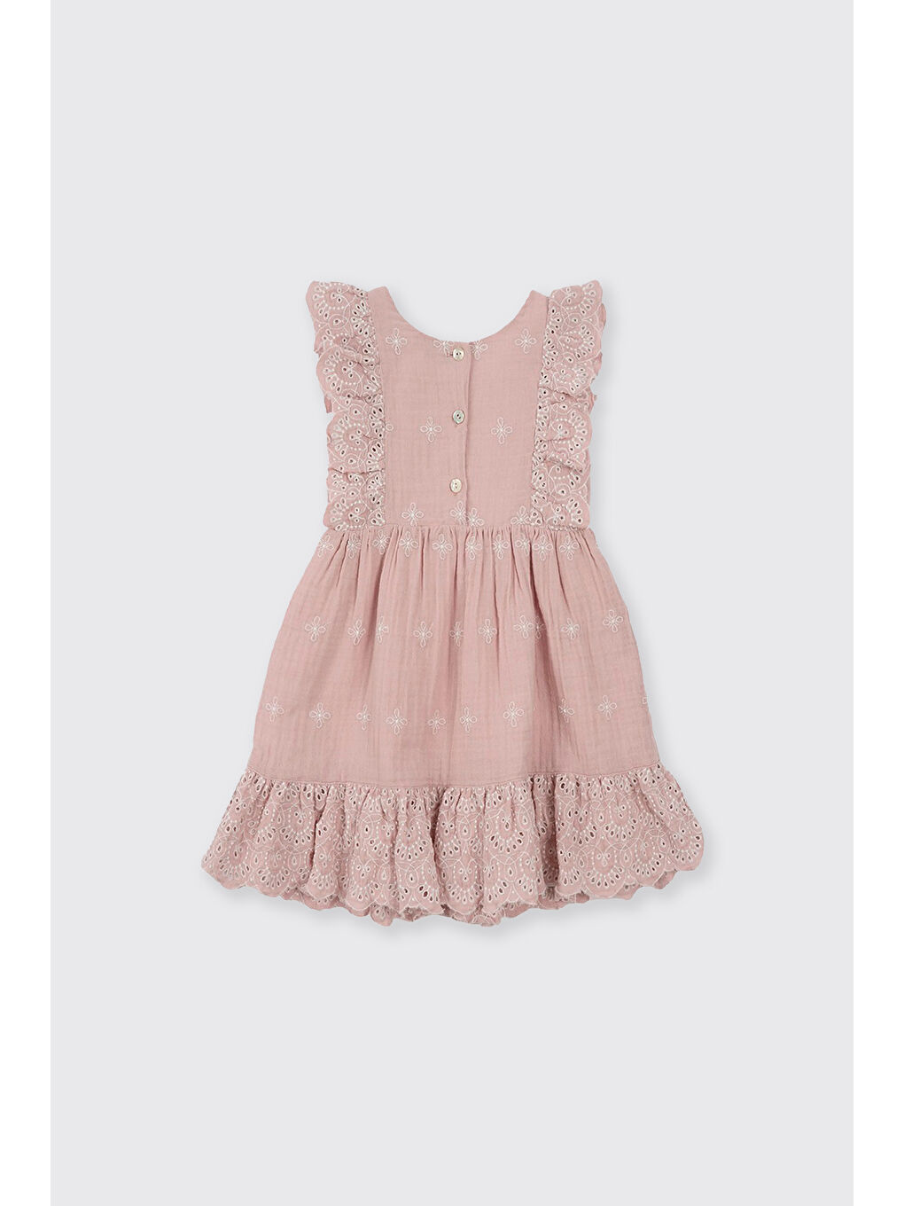 Kız Bebek Nakışlı Müslin Pembe Elbise-1