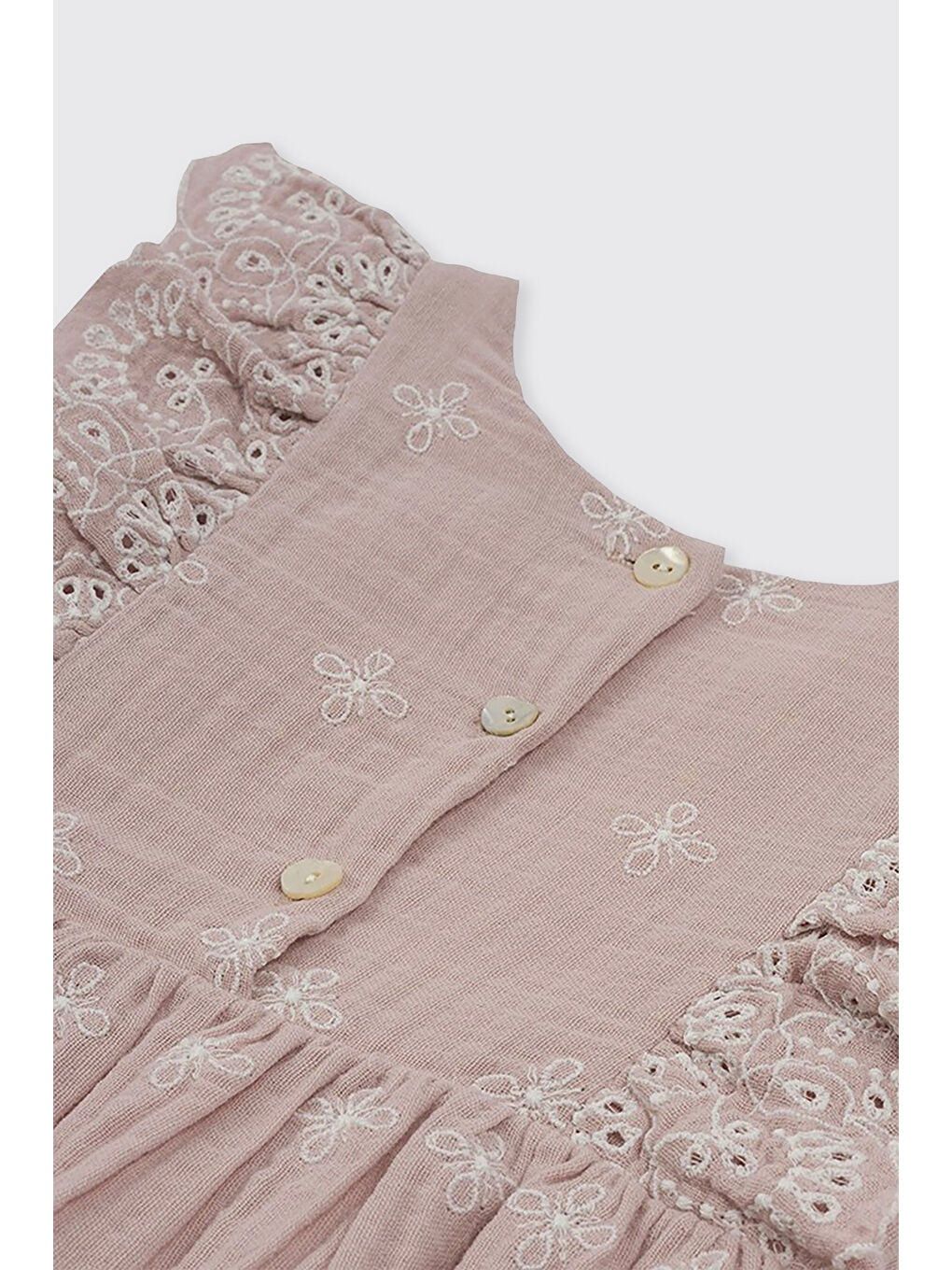 Kız Bebek Nakışlı Müslin Pembe Elbise-2