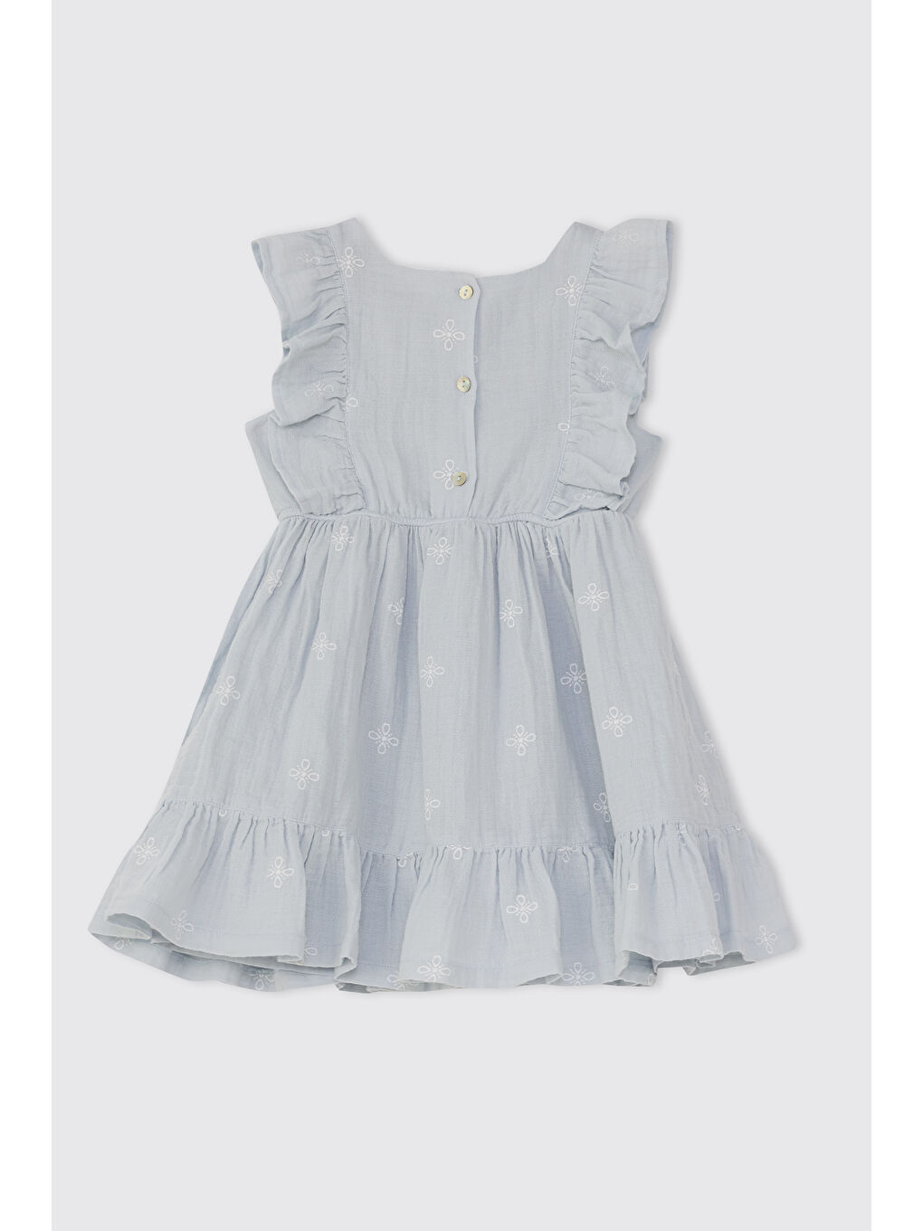 Kız Bebek Nakışlı Müslin Mavi Elbise-1
