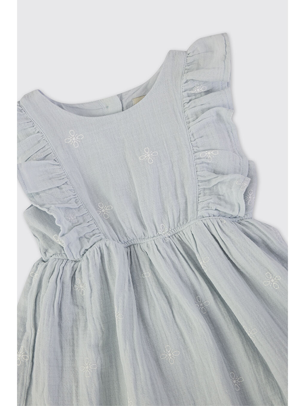 Kız Bebek Nakışlı Müslin Mavi Elbise-2