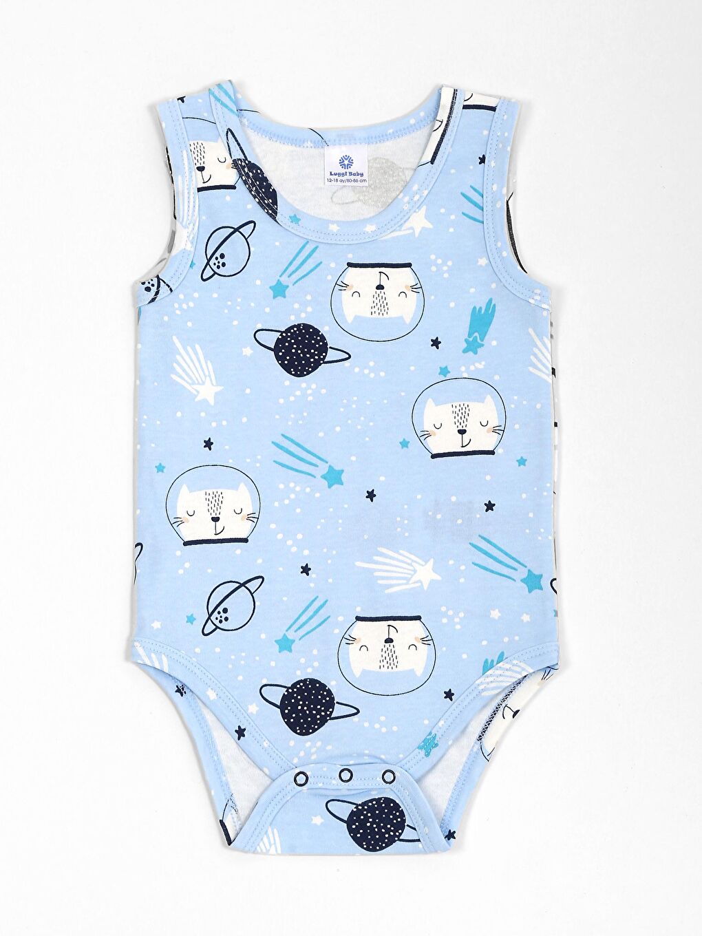 Mavi Bisiklet Yaka Baskılı Erkek Bebek Çıtçıtlı Body 2'li-1