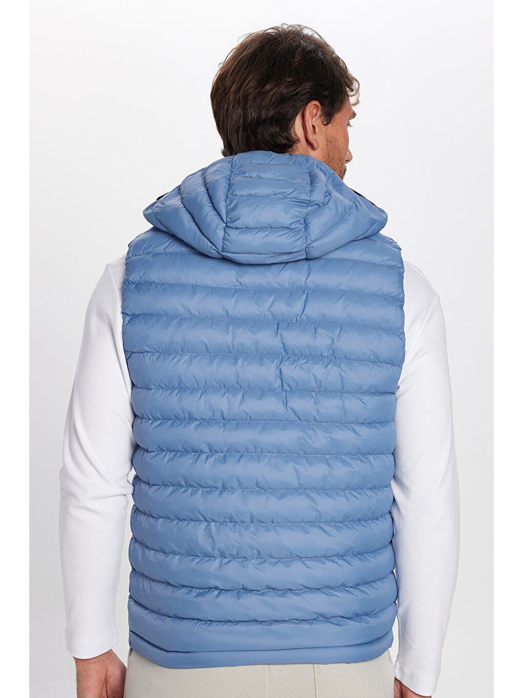 Lacivert Erkek Slim Fit Dar Kesim Astarlı Rüzgar Geçirmez Cepli Mavi Çıkarılabilir Kapüşonlu Şişme Yelek-4