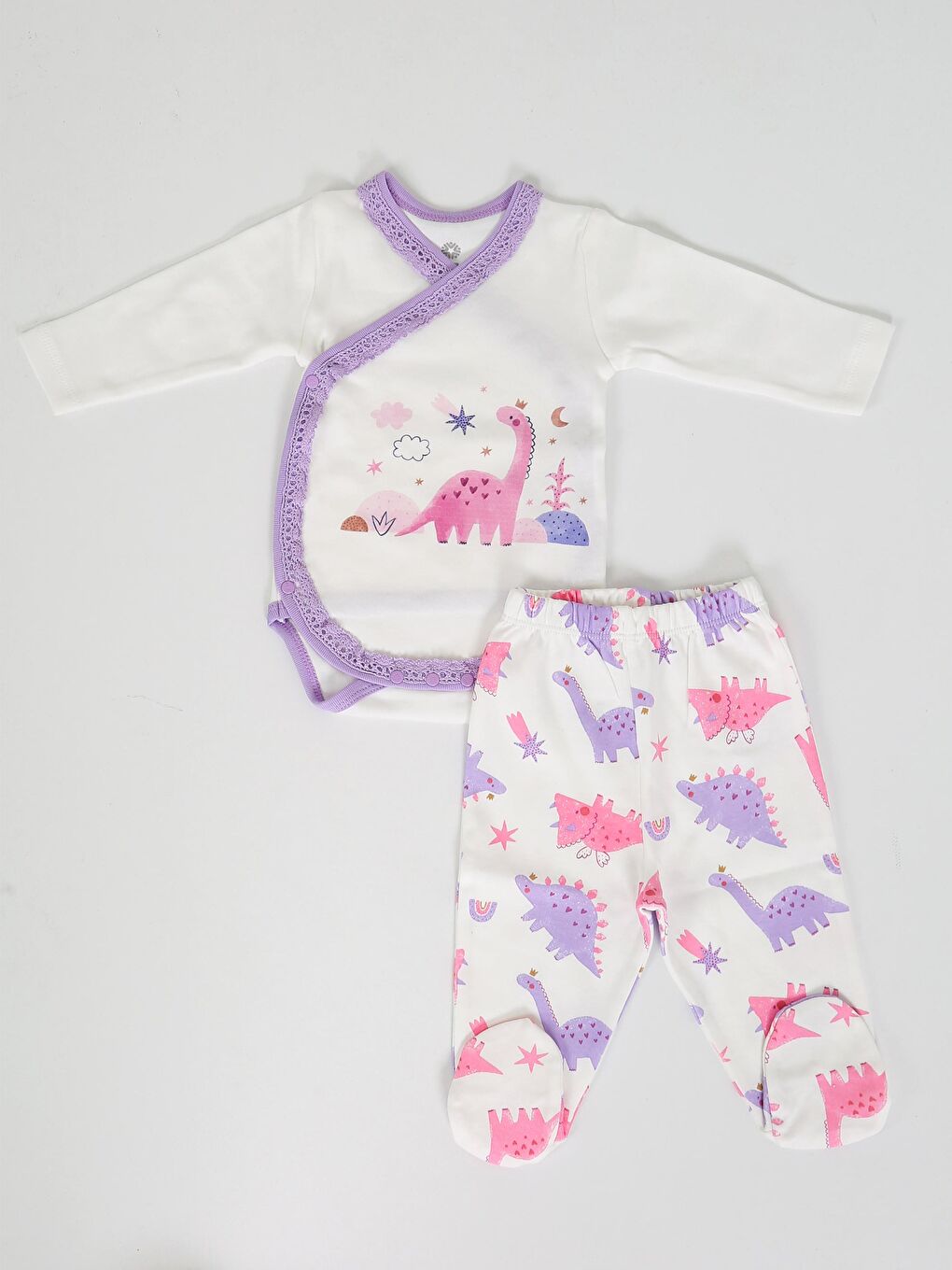 Ekru Zarf Yaka Uzun Kollu Kız Bebek Takım